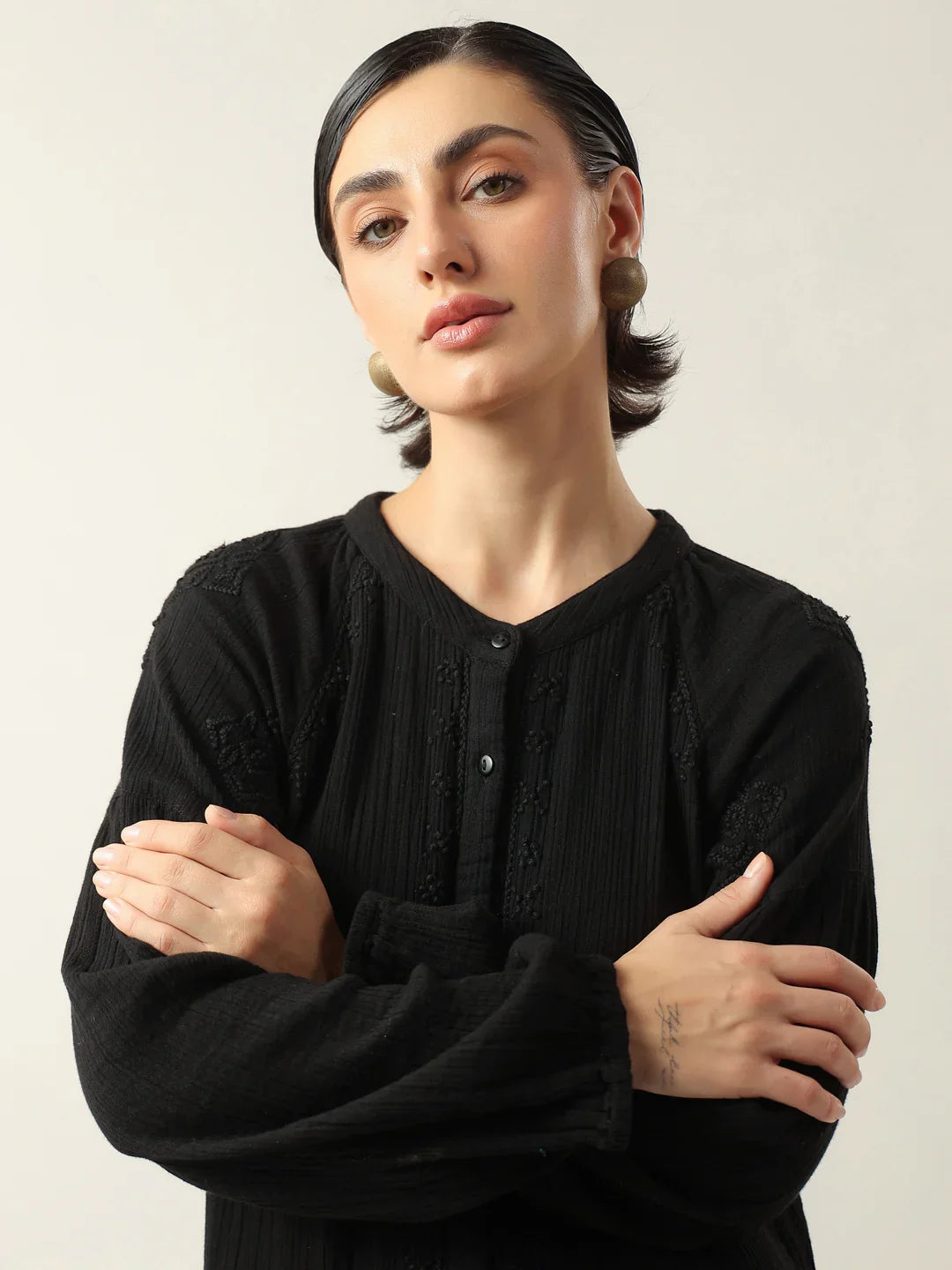 Black Color Pure Cotton Dress for Women - SanskrutiHomes