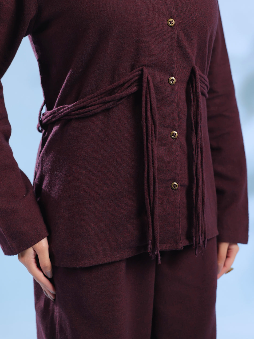 Purple Solid Round Neck Pure Cotton Co-ord Set for Women