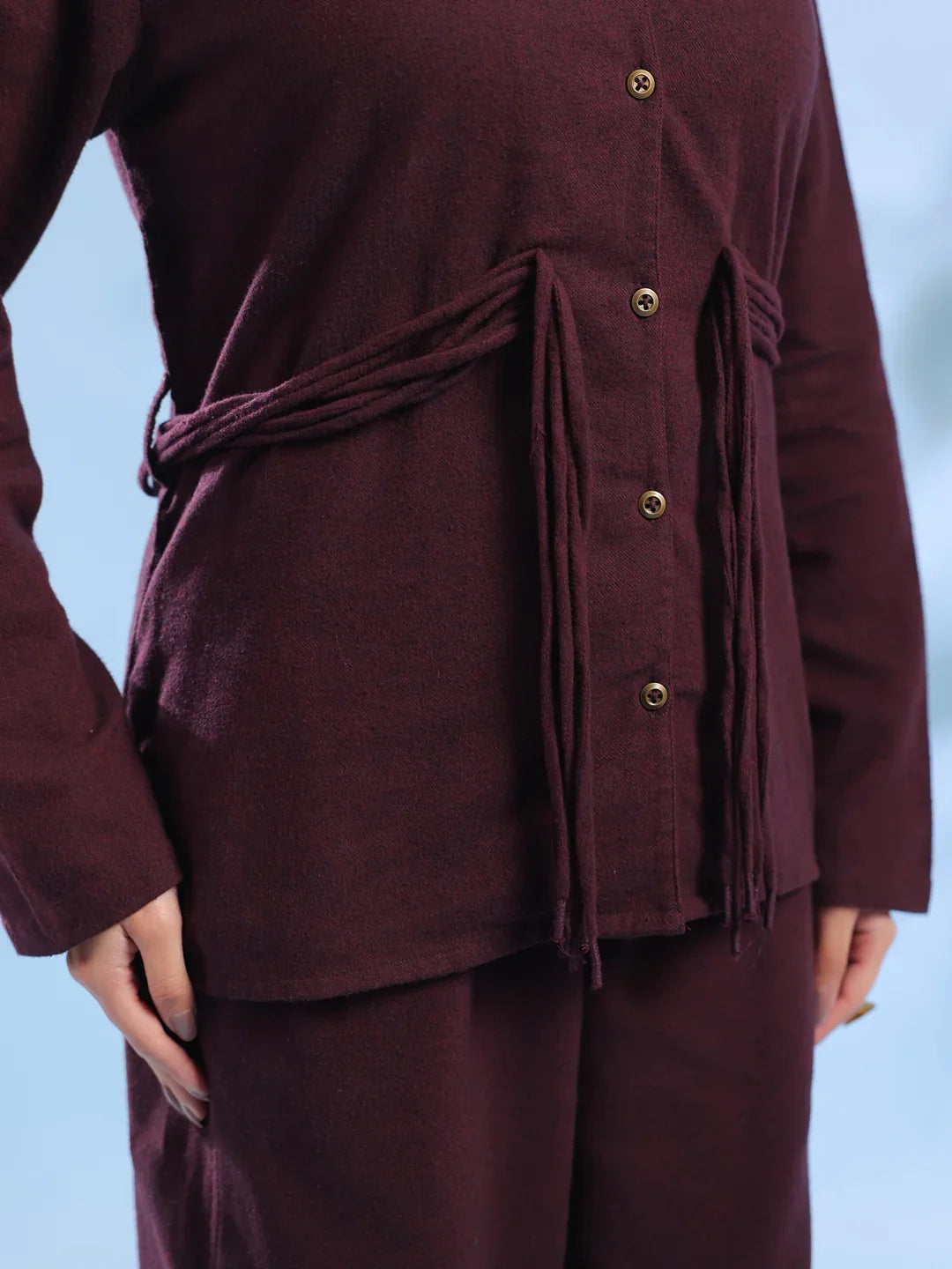 Purple Solid Round Neck Pure Cotton Co-ord Set for Women - SanskrutiHomes