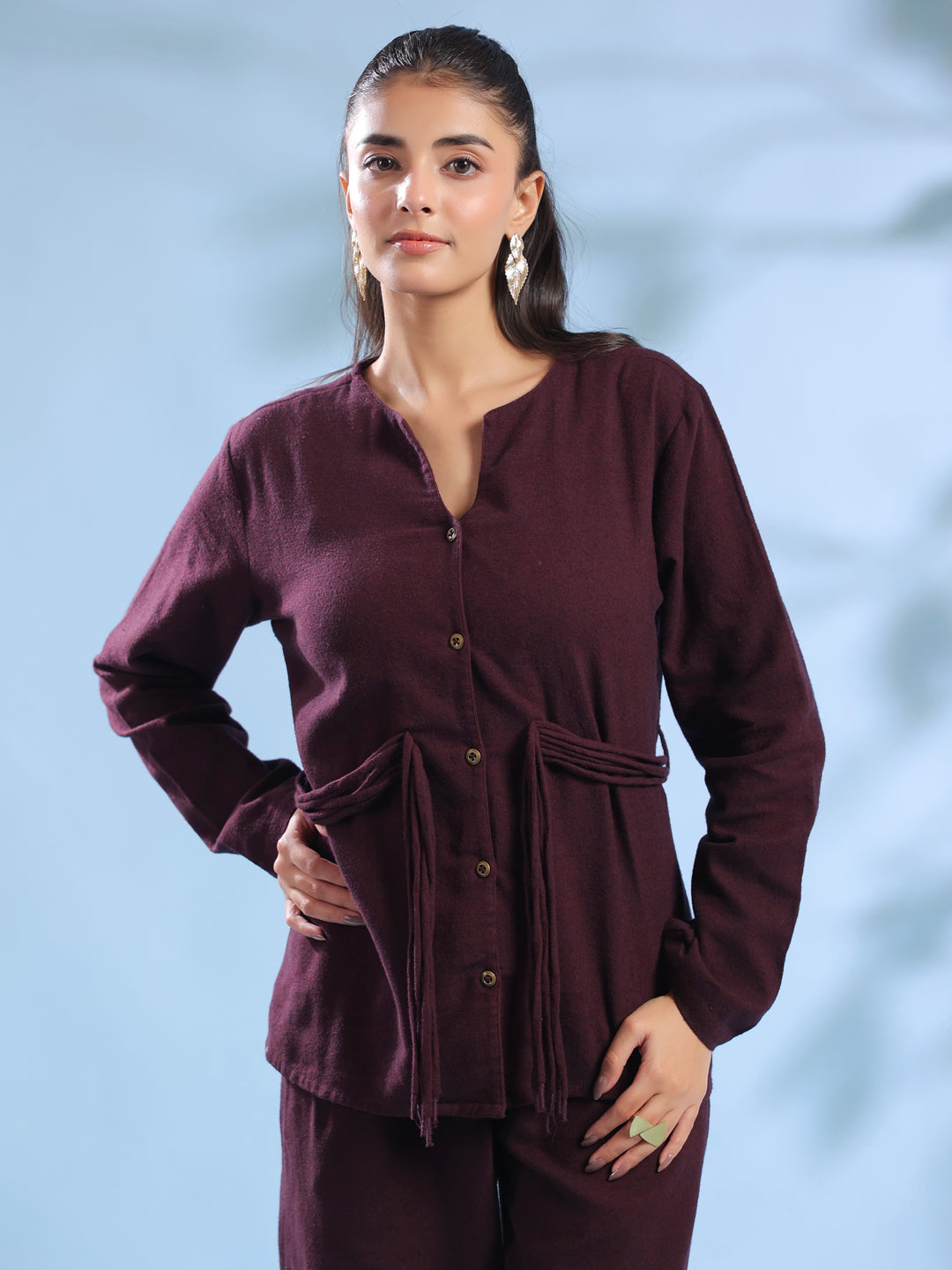 Purple Solid Round Neck Pure Cotton Co-Ord Set For Women