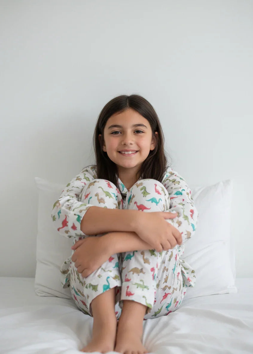 White Abstract Printed Pure Cotton Shirt Collar Night Suit for Kids - SanskrutiHomes