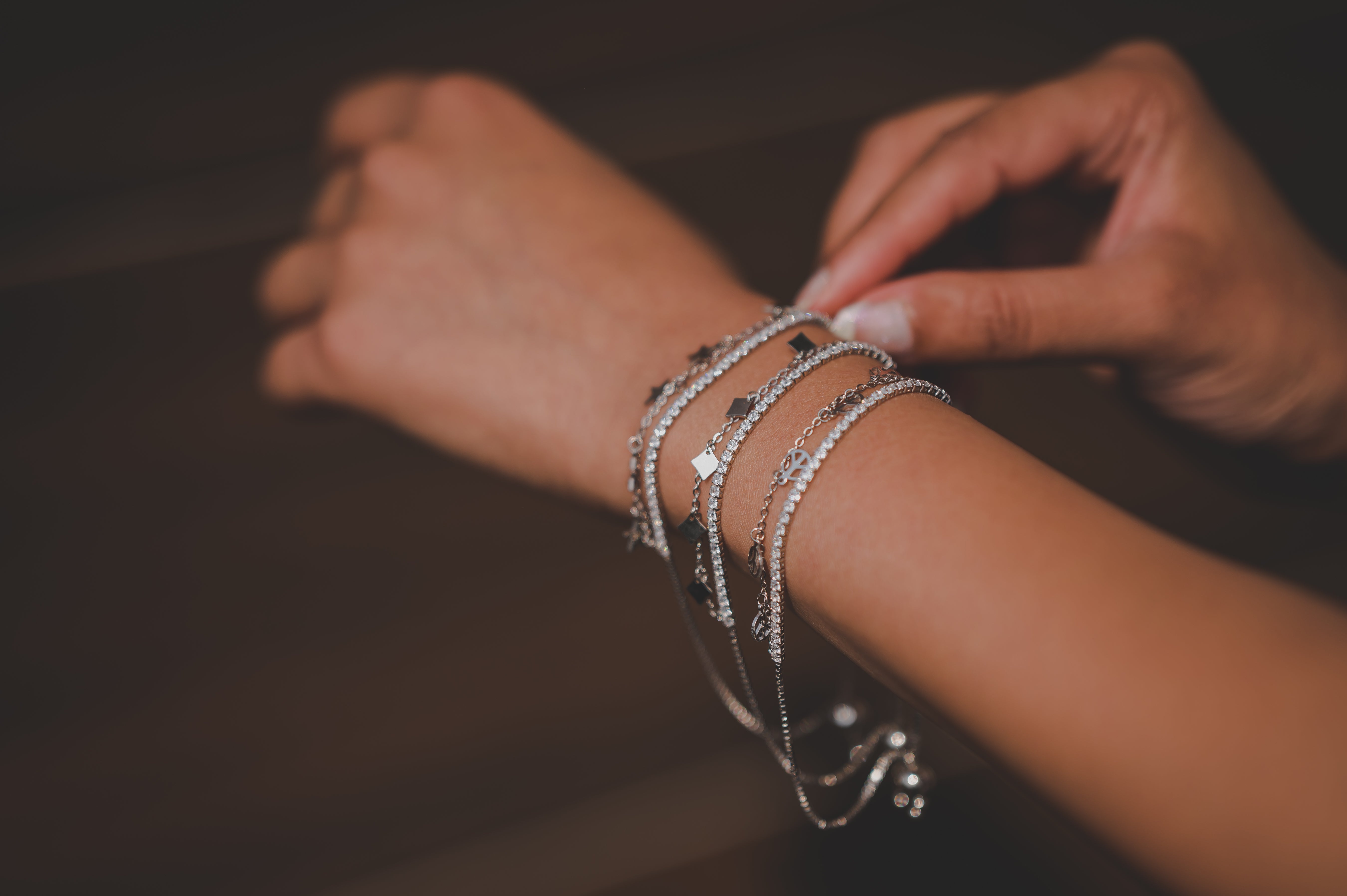 Tennis Bracelet Attached with Square Charms