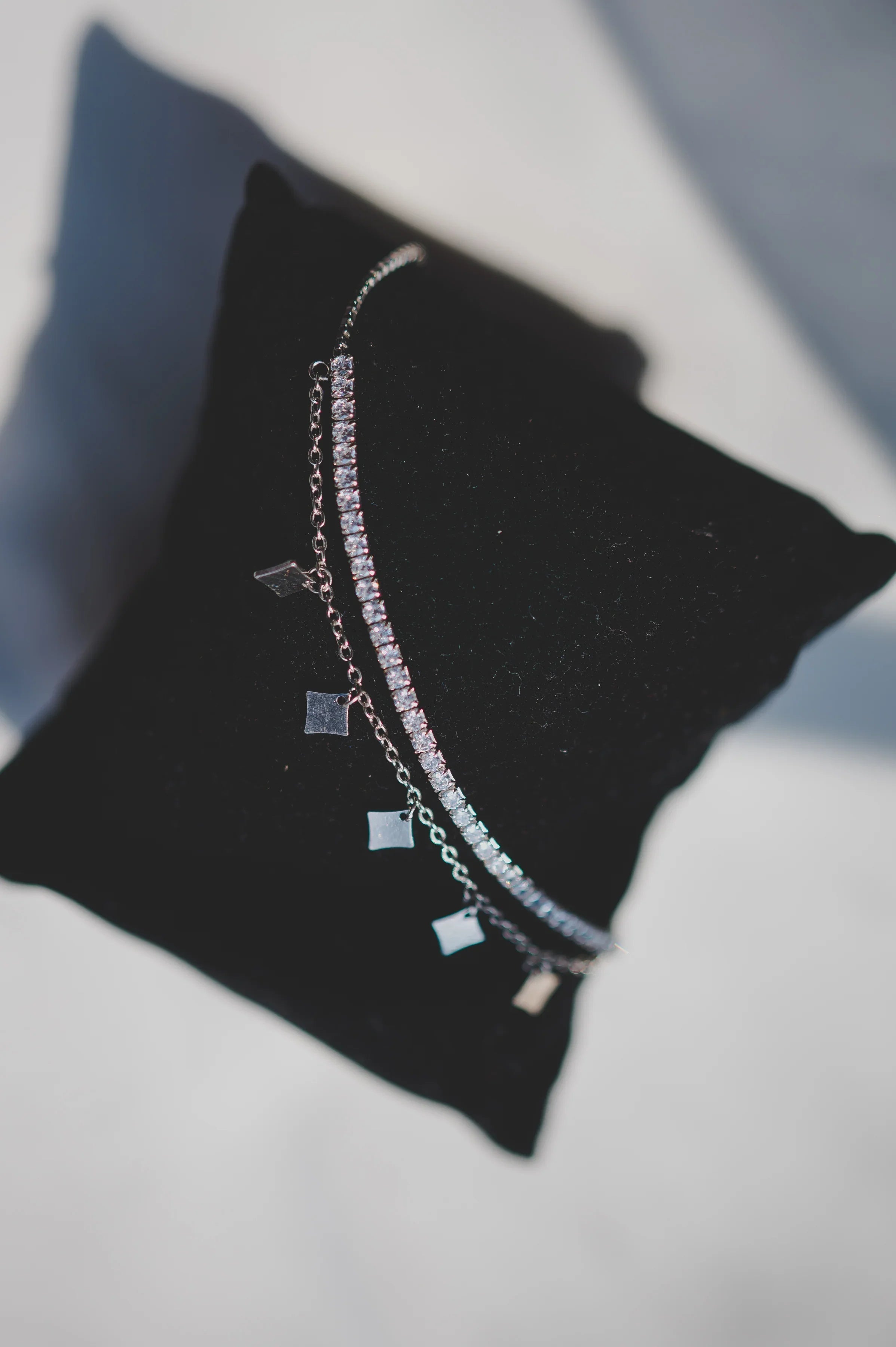 Tennis Bracelet Attached with Square Charms - SanskrutiHomes
