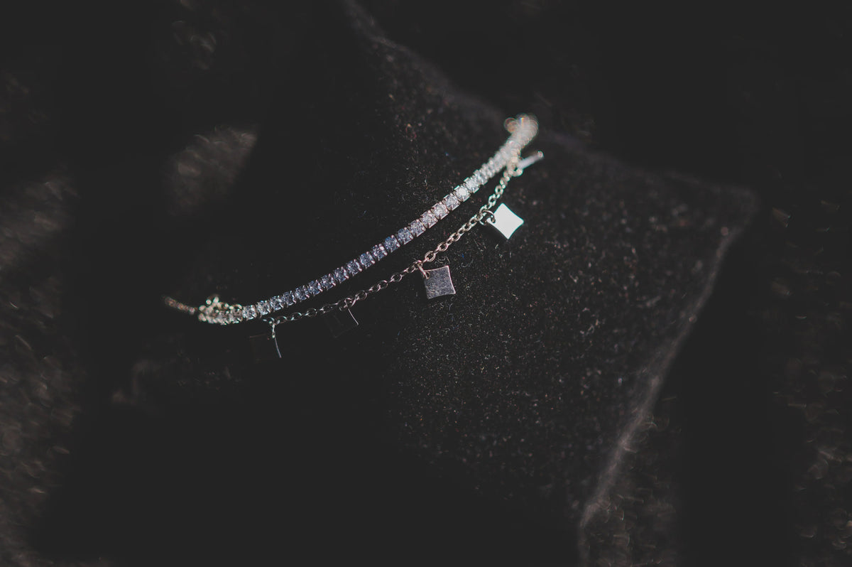 Tennis Bracelet Attached with Square Charms - SanskrutiHomes