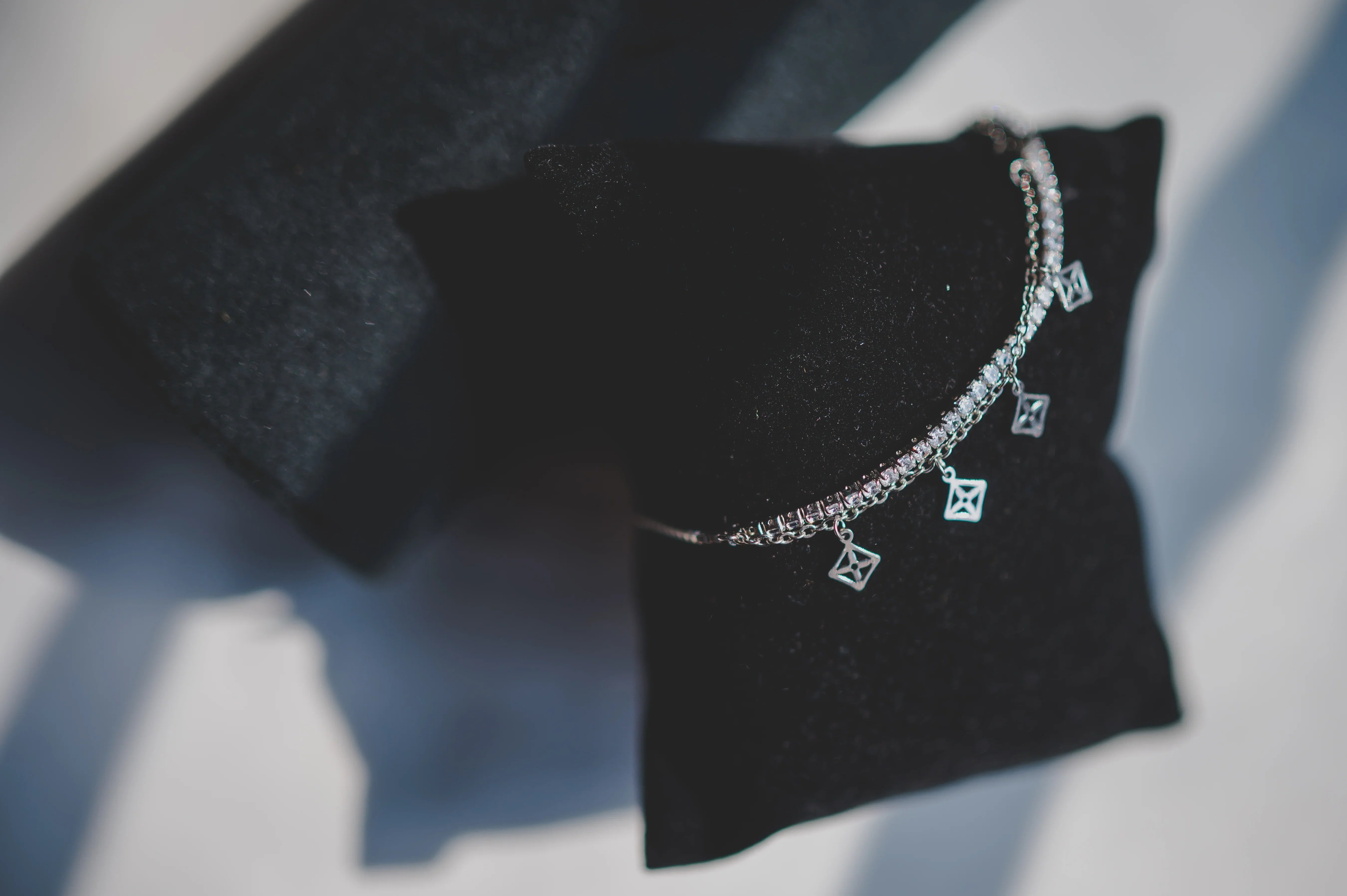 Tennis Bracelet Attached with Square Charms - SanskrutiHomes