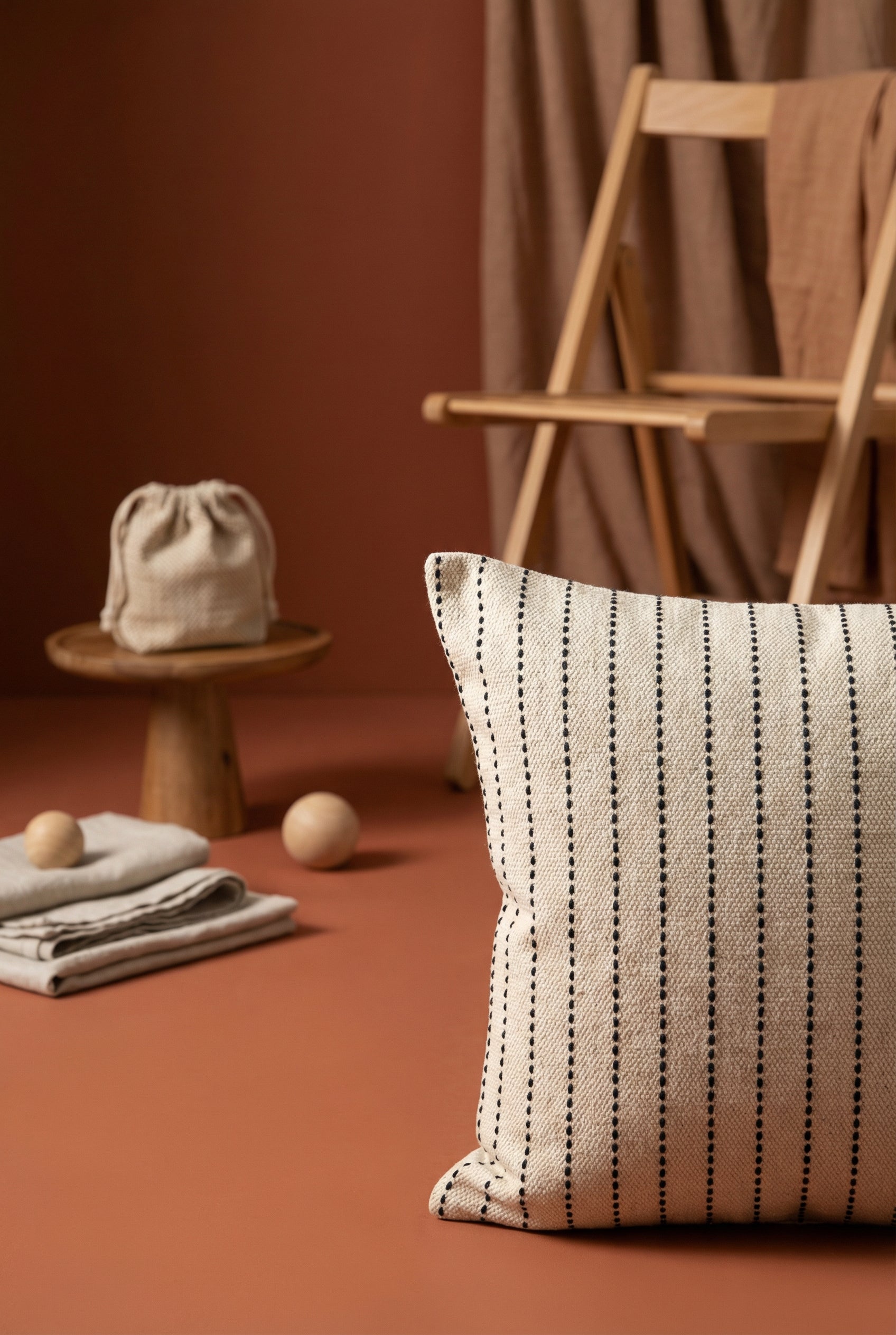 White Squared Dotted Stripe Pattern Textured Cotton Cushion Cover