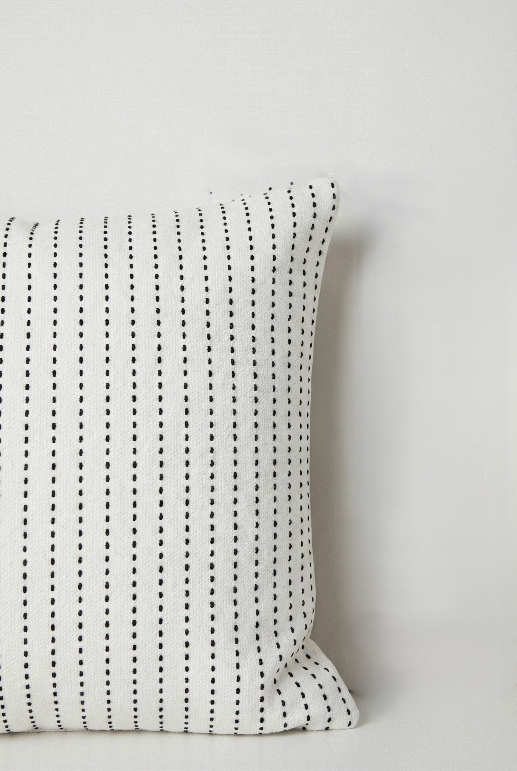White Squared Dotted Stripe Pattern Textured Cotton Cushion Cover