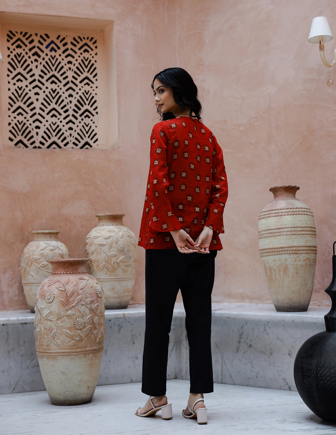 Red Cotton Coord Set For Women