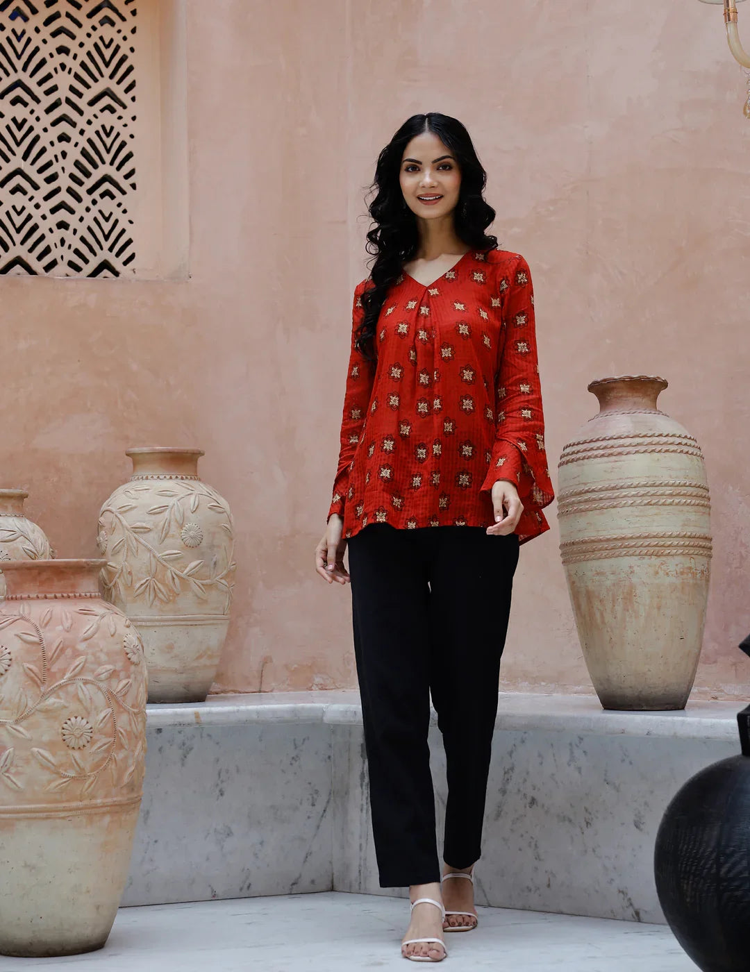 Red Cotton coord Set for Women - SanskrutiHomes