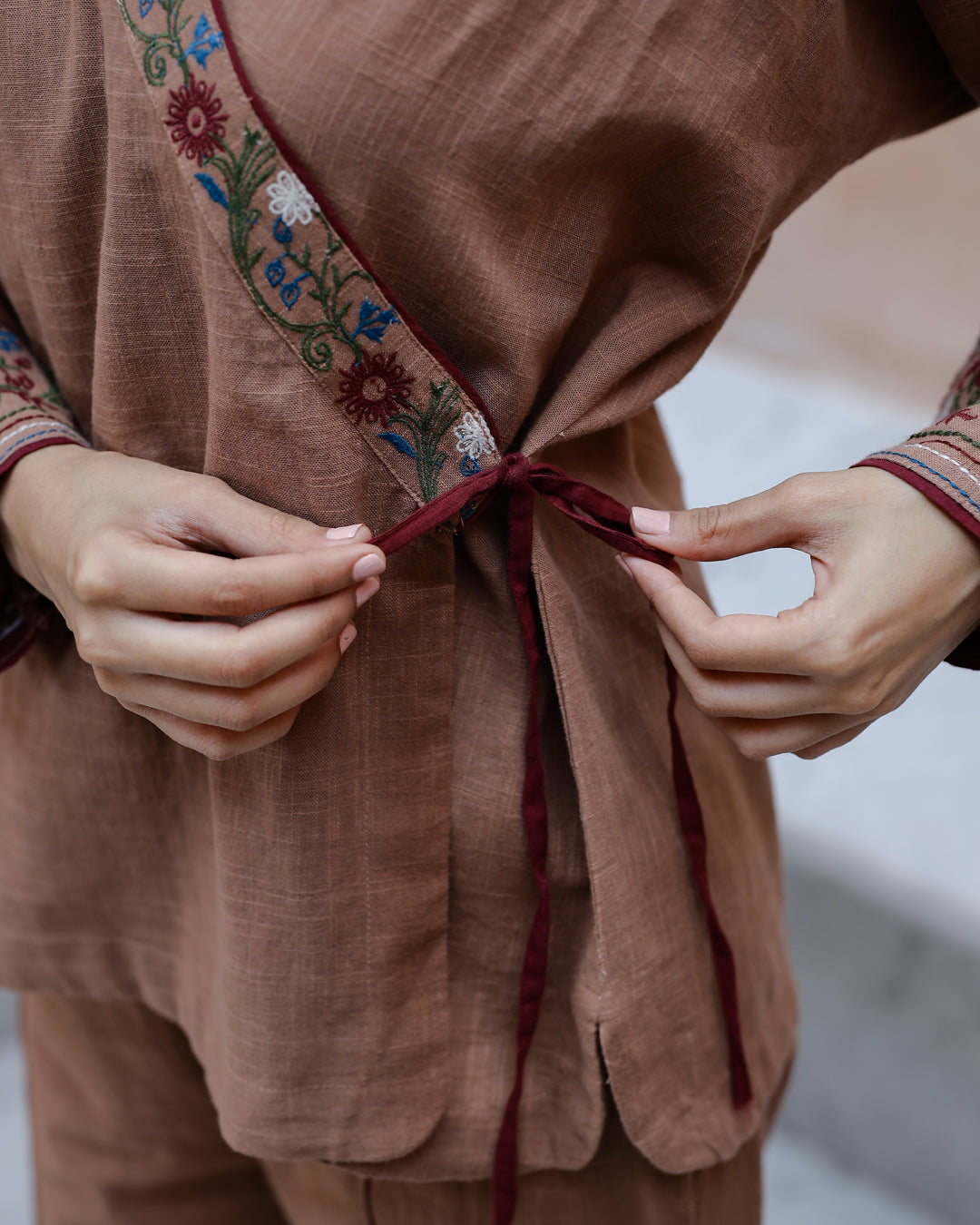 Brown Solid Print Cotton Co-ord Set for Women