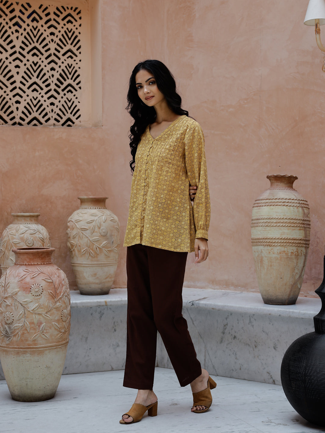 V-Neck Cotton Coord Set For Women