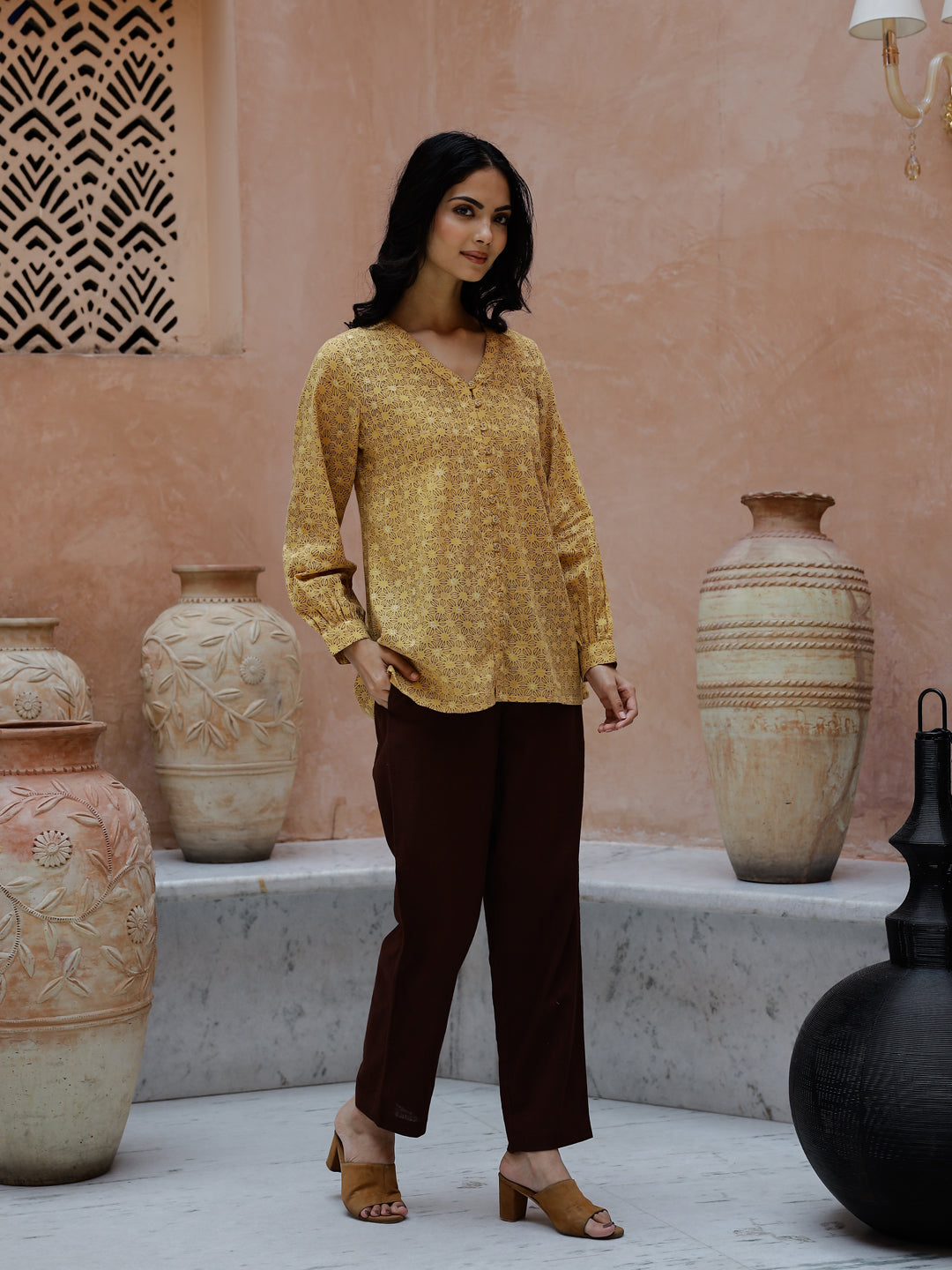 V-Neck Cotton Coord Set For Women