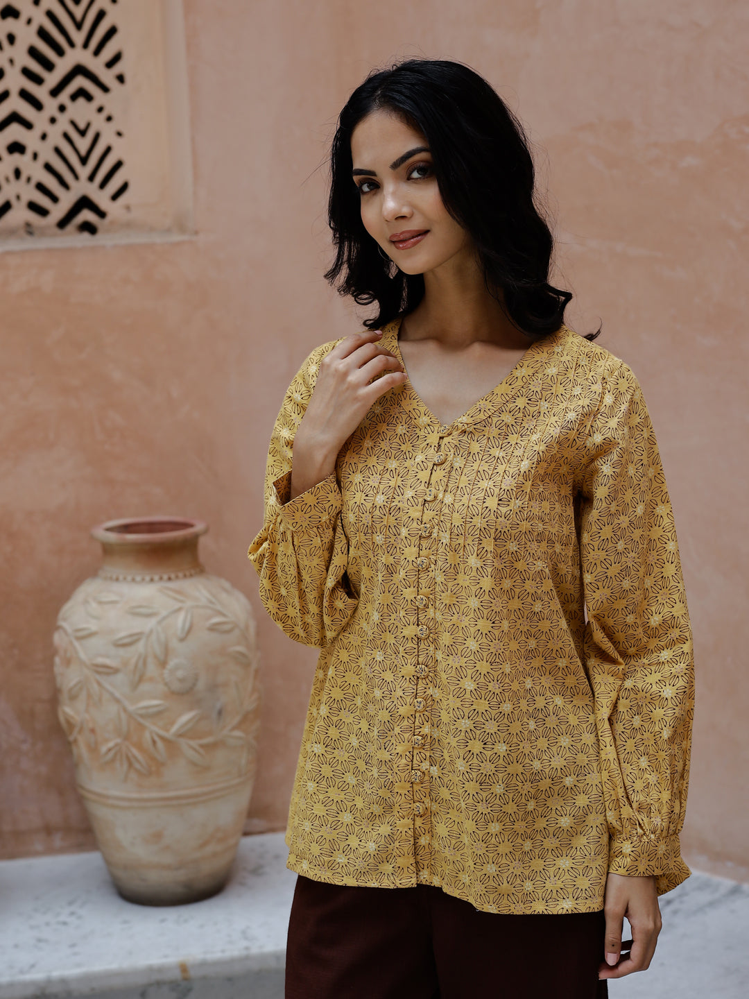 V-Neck Cotton Coord Set For Women