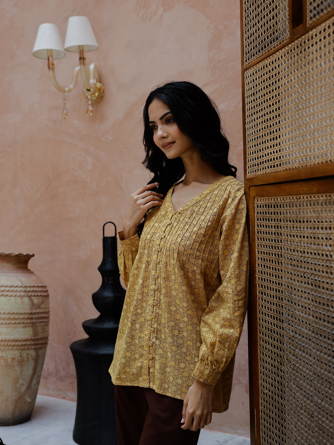 V-Neck Cotton Coord Set For Women