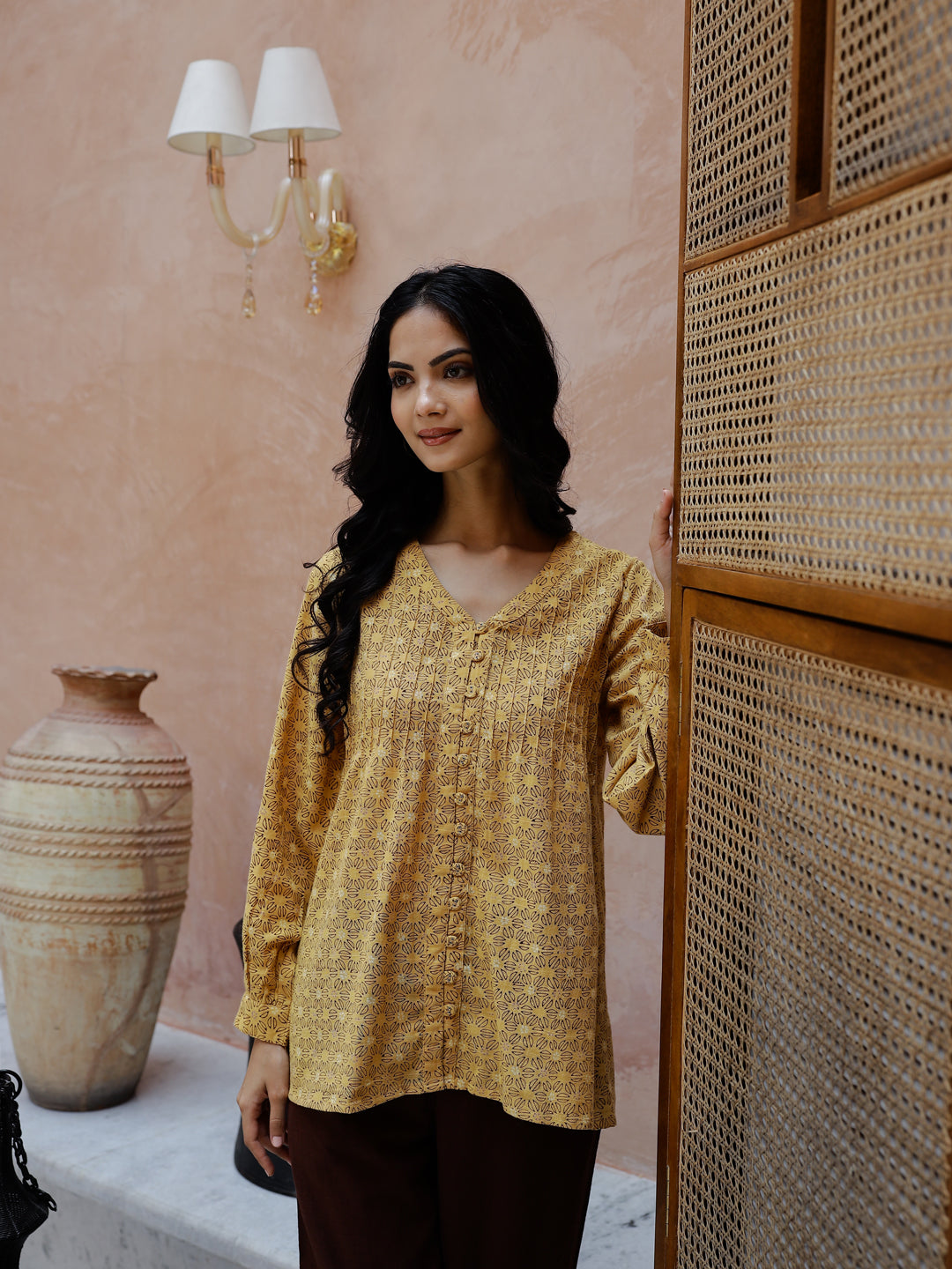 V-Neck Cotton Coord Set For Women