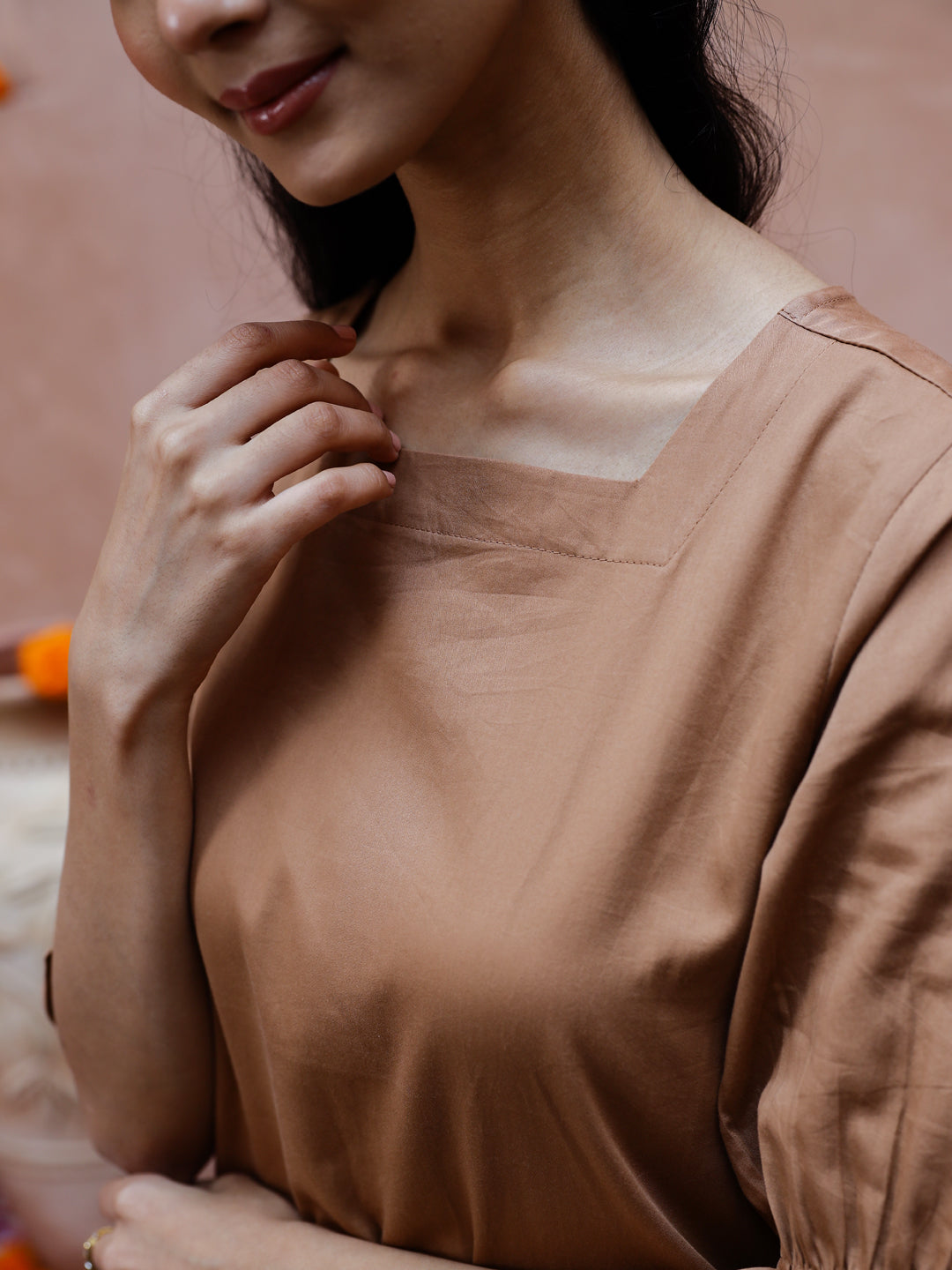 Brown Solid Print Cotton Kurta with Dupatta