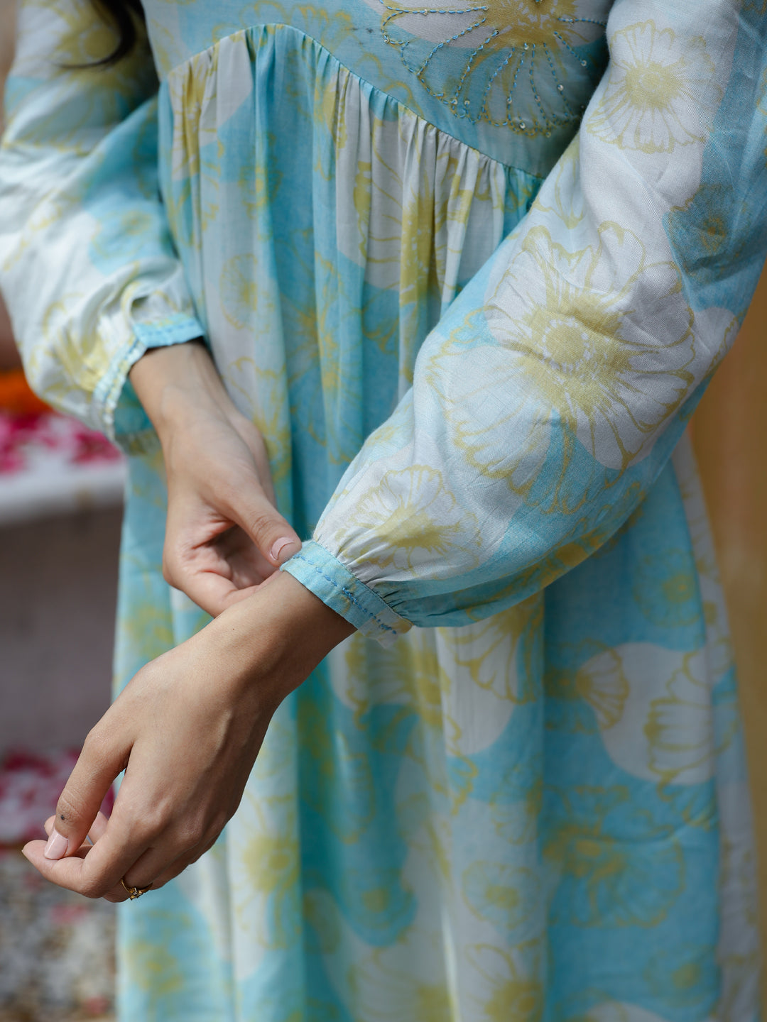Blue Floral Printed Cotton Kurta Set