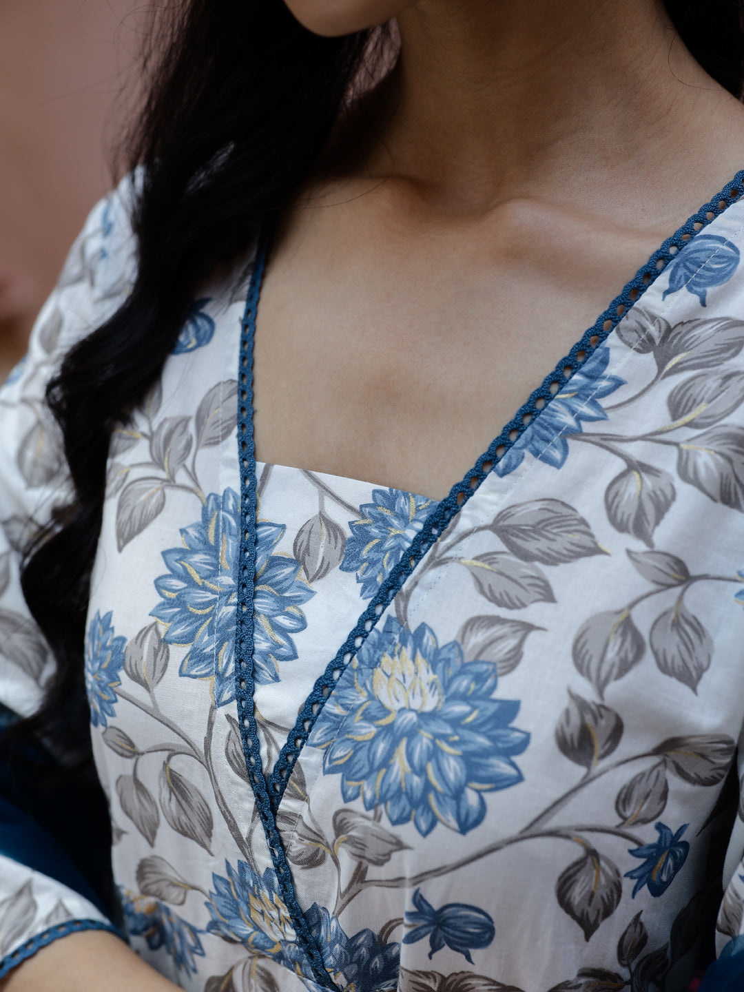 Flower Printed Cotton Kurta With Dupatta