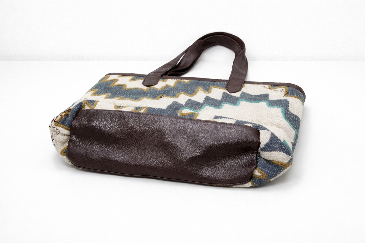 Multi color Geometric Print with Brown Handle Tote Bag for Women - SanskrutiHomes