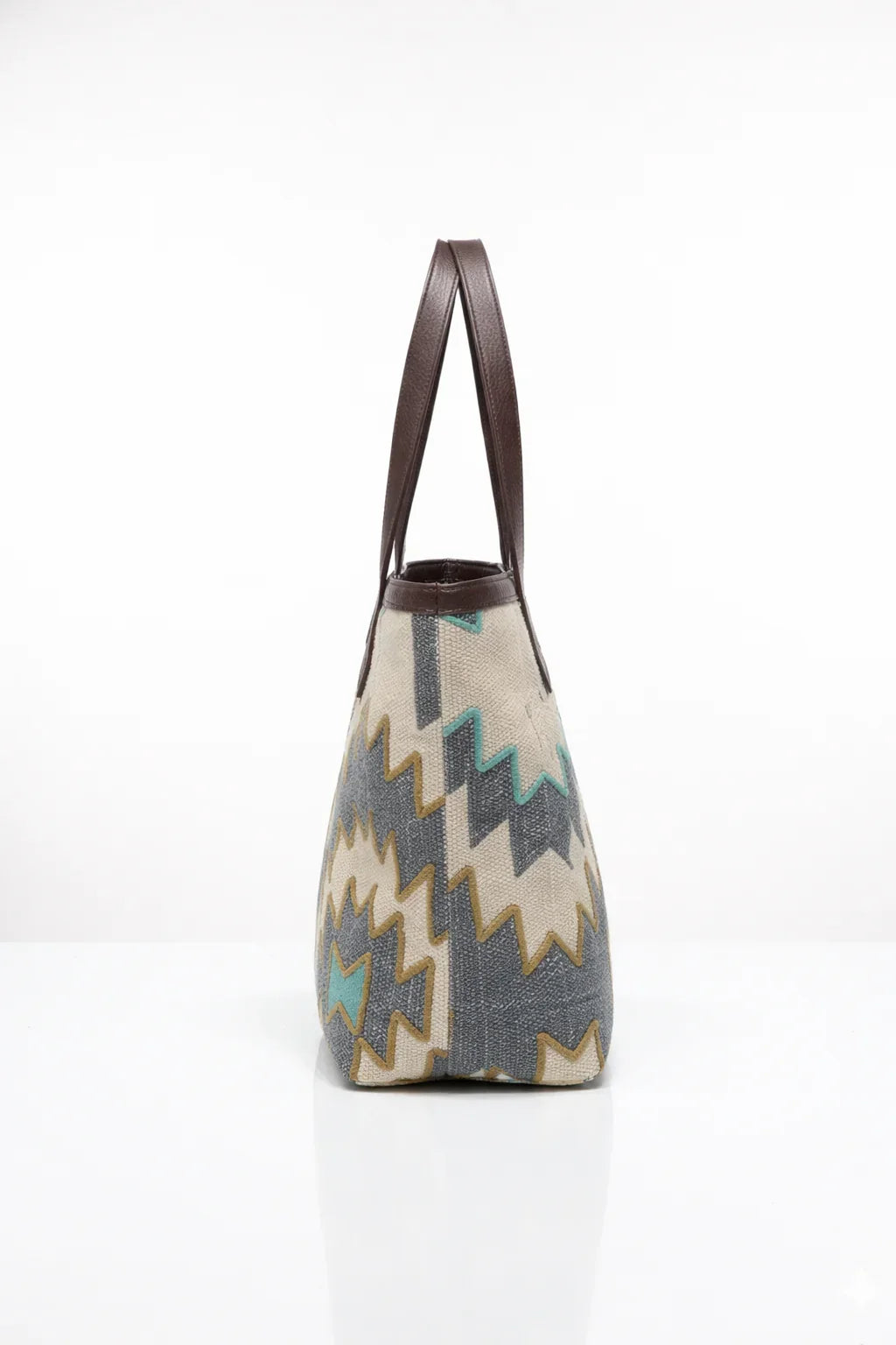 Multi color Geometric Print with Brown Handle Tote Bag for Women - SanskrutiHomes