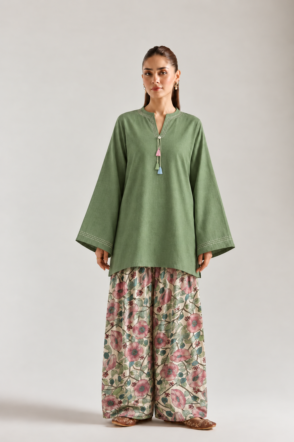 Seafoam Rose Garden Farsi Salwar Co-ord Set for Women