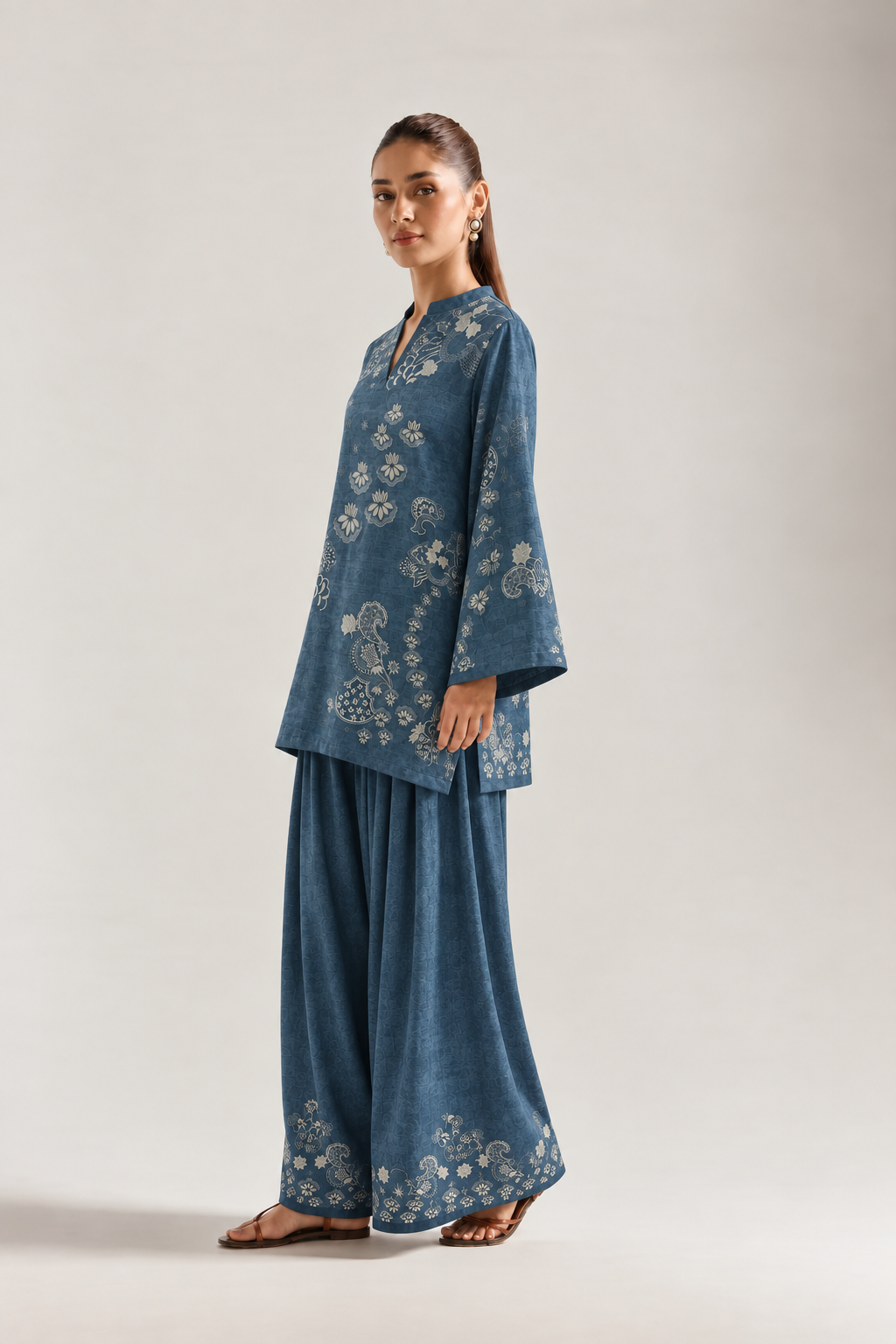 Indigo Paisley Garden Farshi Salwar Co-ord Set for Women