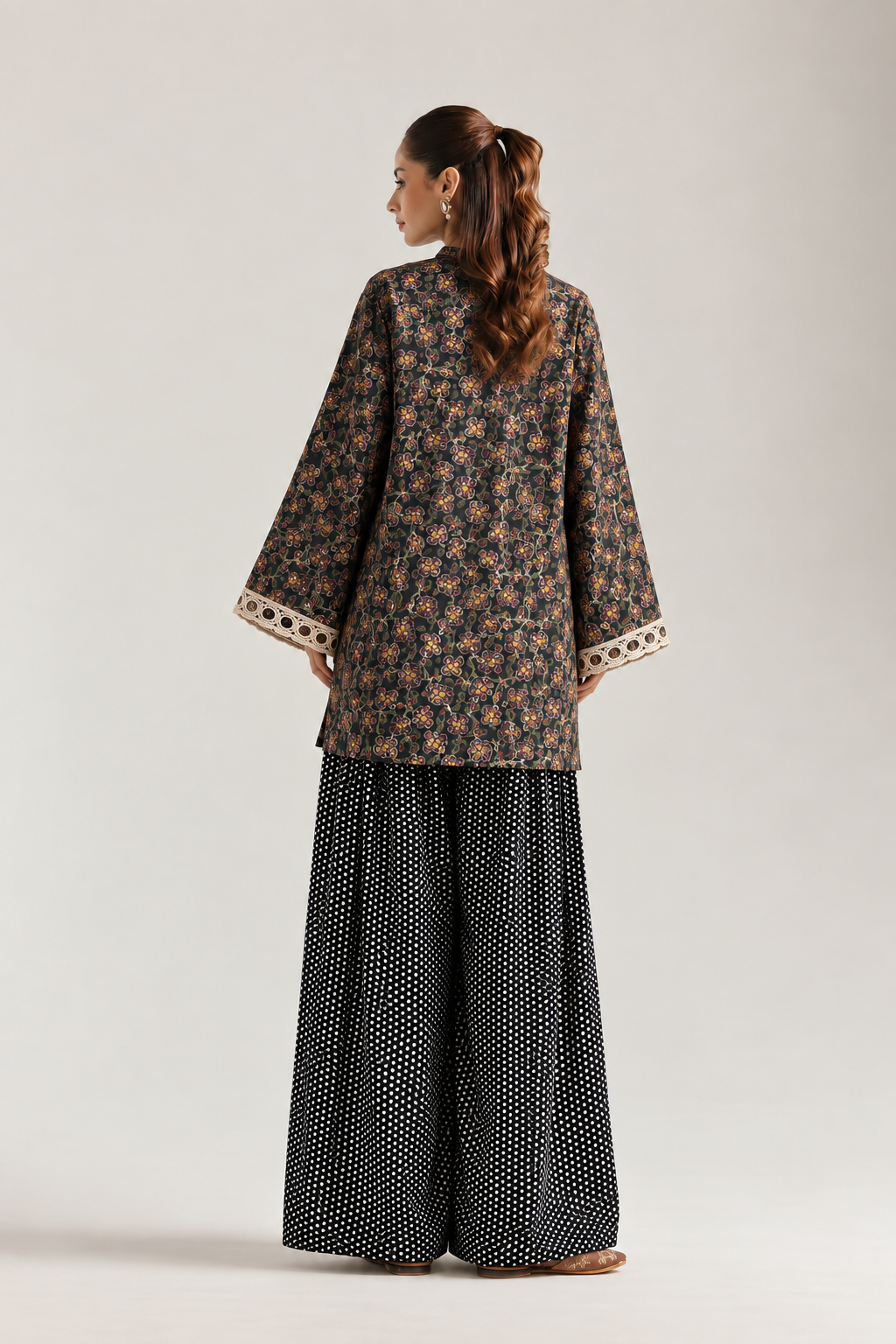 Midnight Floral Polka Farsi Salwar Co-ord Set for Women