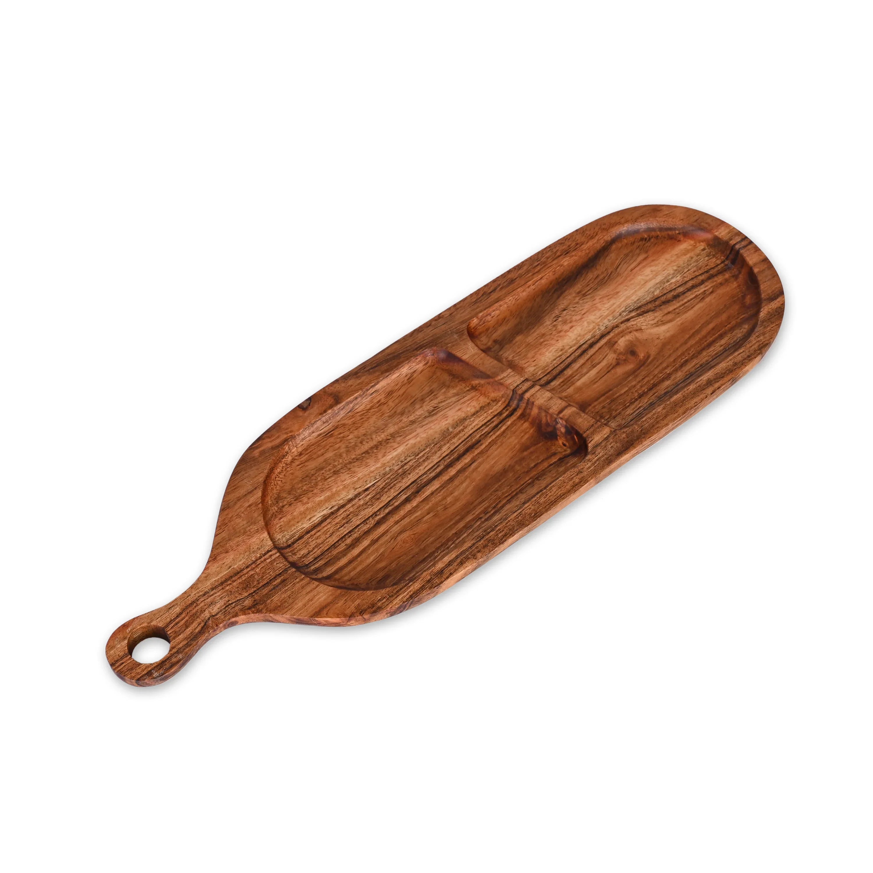 Acacia Wood Divided Paddle Serving Tray - SanskrutiHomes