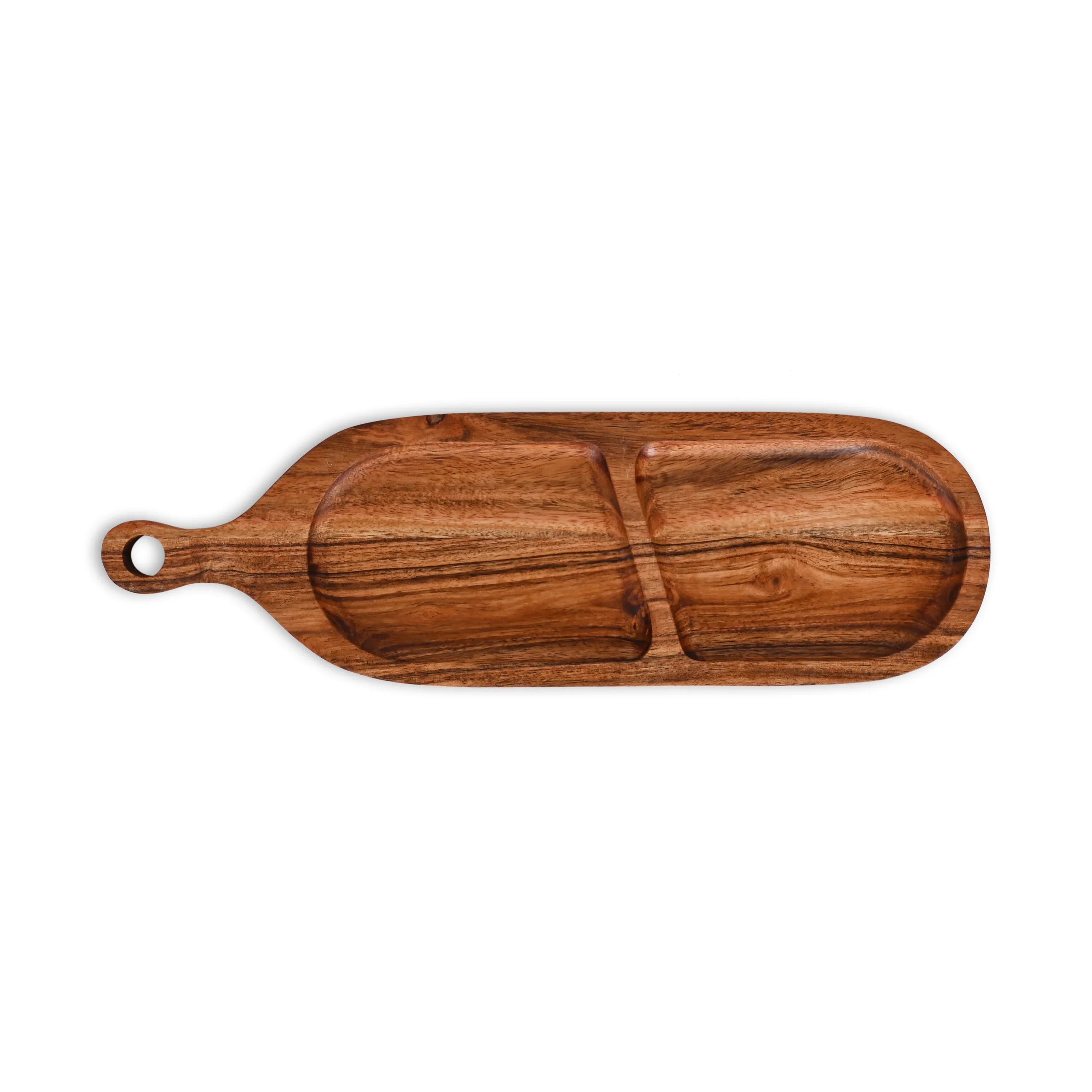 Acacia Wood Divided Paddle Serving Tray - SanskrutiHomes