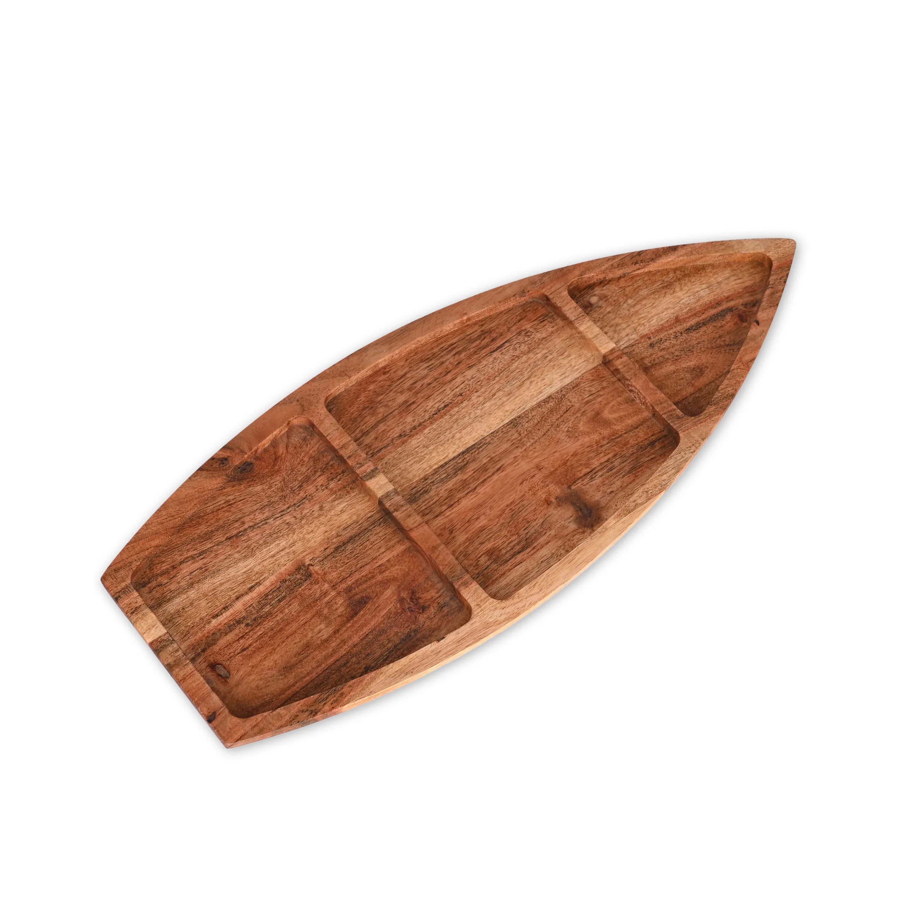 Acacia Wood Surfboard-Shaped Divided Platter - SanskrutiHomes