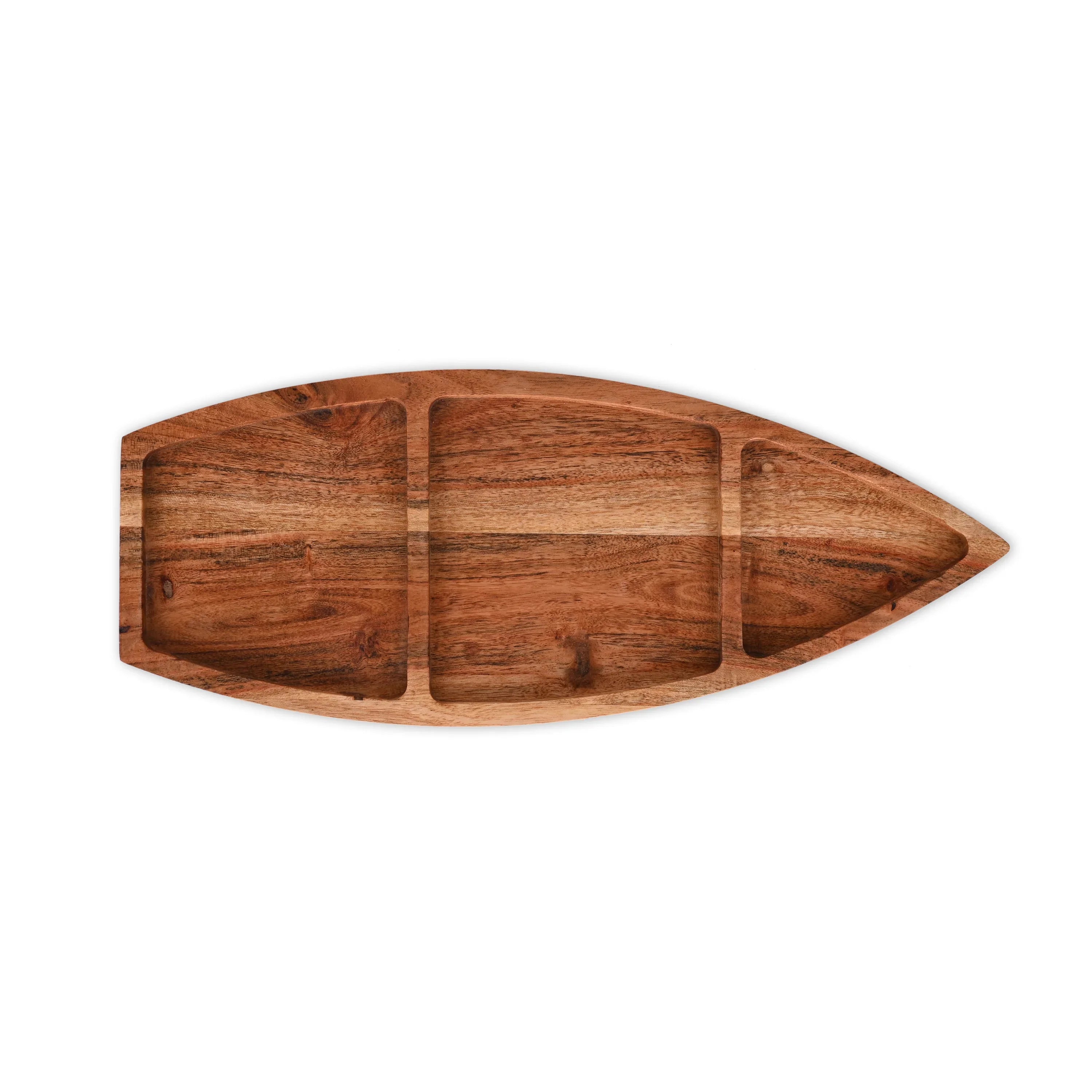 Acacia Wood Surfboard-Shaped Divided Platter - SanskrutiHomes