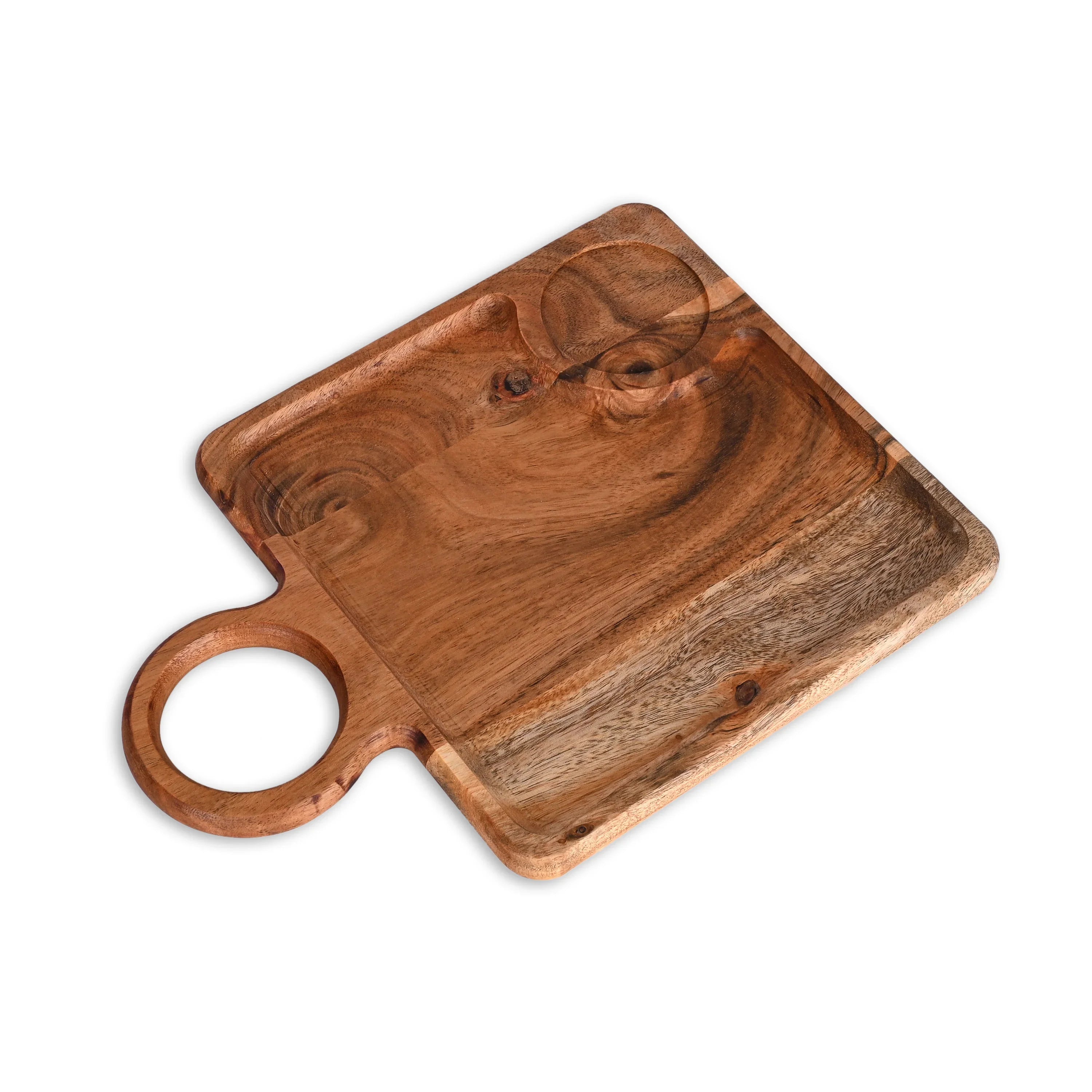 Acacia Wood Serving Board with Cup Holder and Handle - SanskrutiHomes