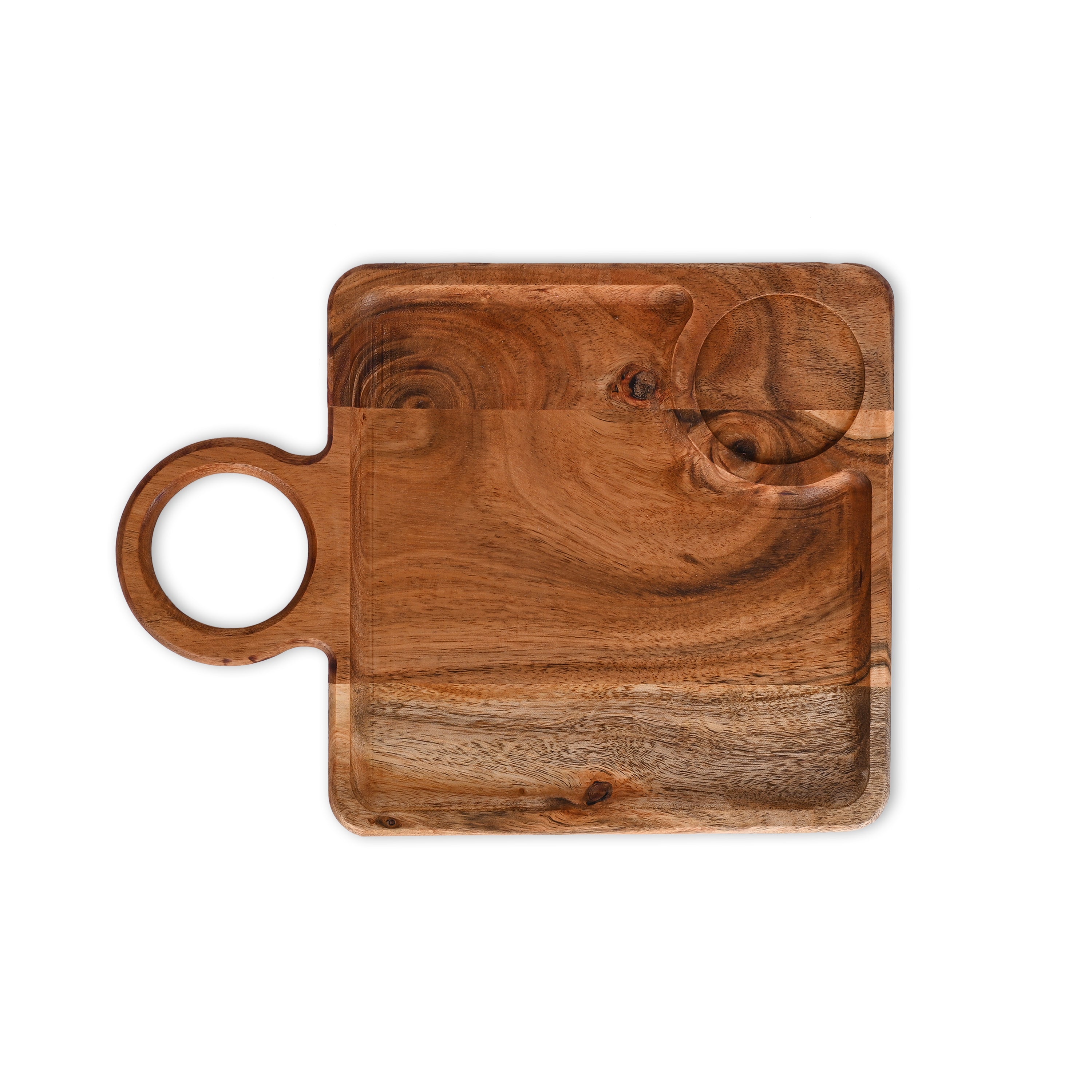 Acacia Wood Serving Board with Cup Holder and Handle
