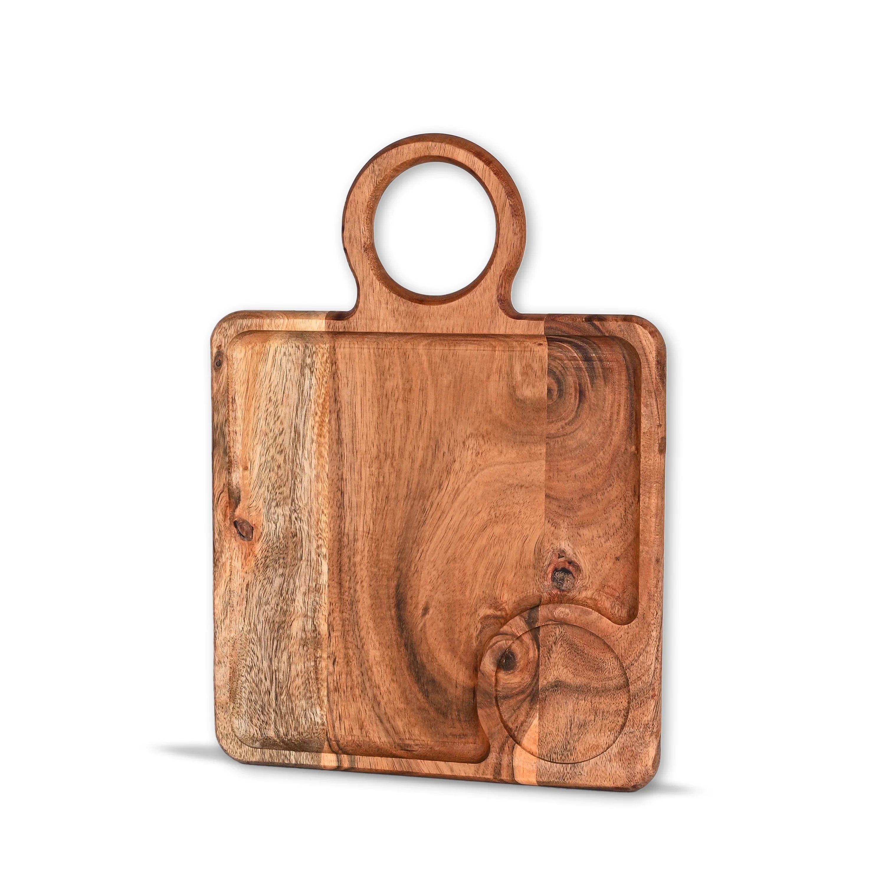 Acacia Wood Serving Board with Cup Holder and Handle - SanskrutiHomes