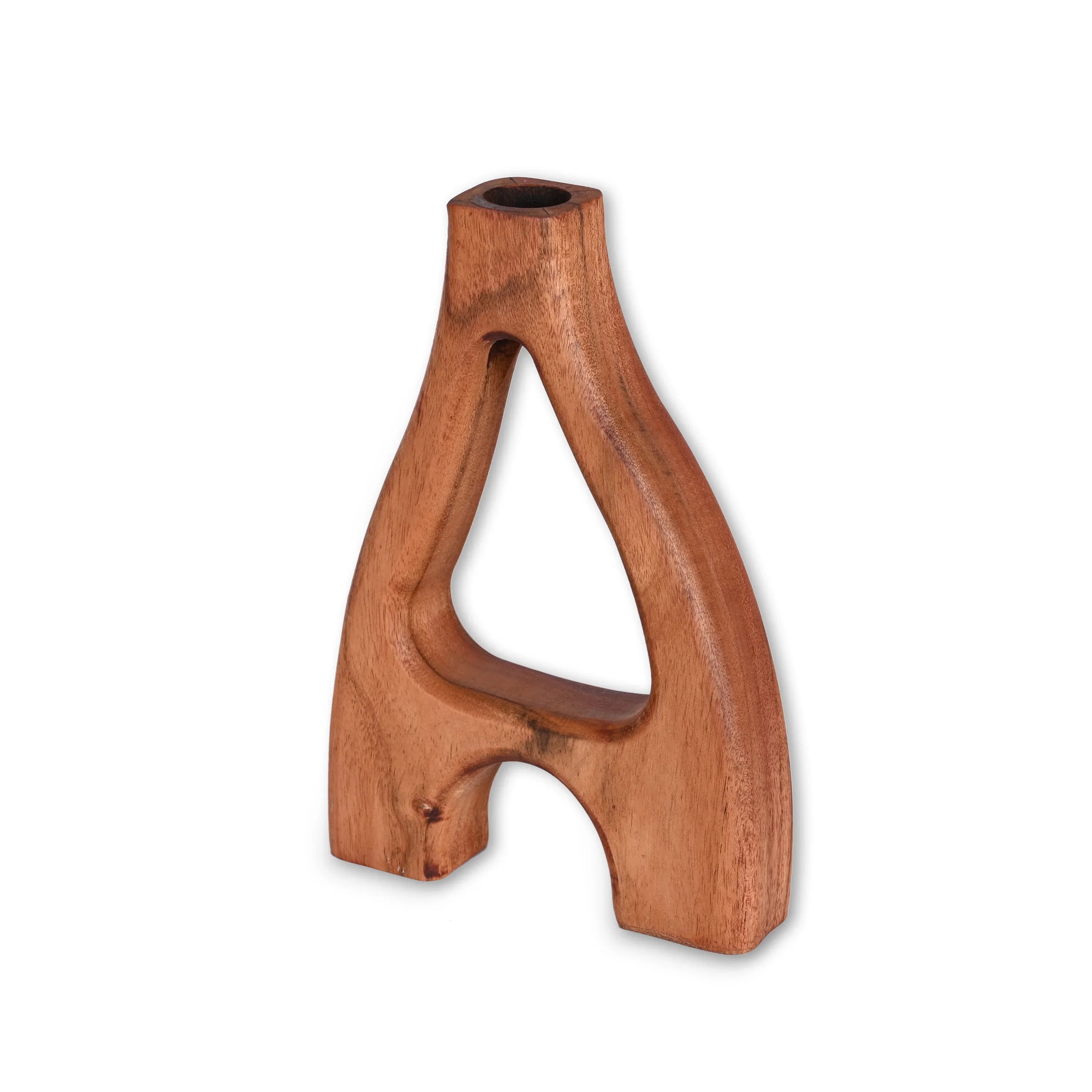 Natural Acacia Wood A Shaped Flower Holder - SanskrutiHomes