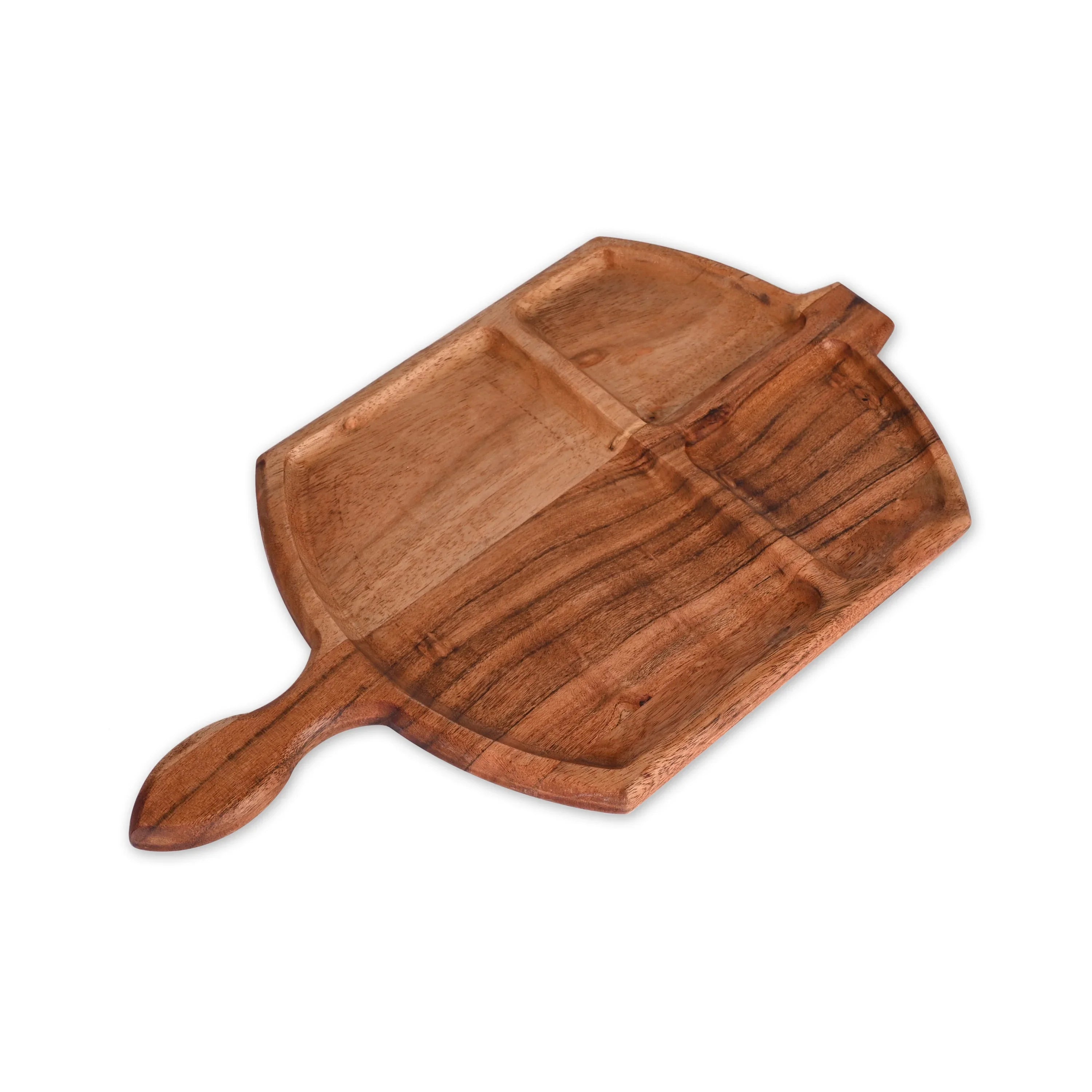 Acacia Wood Divided Paddle Serving Tray with Handle - SanskrutiHomes