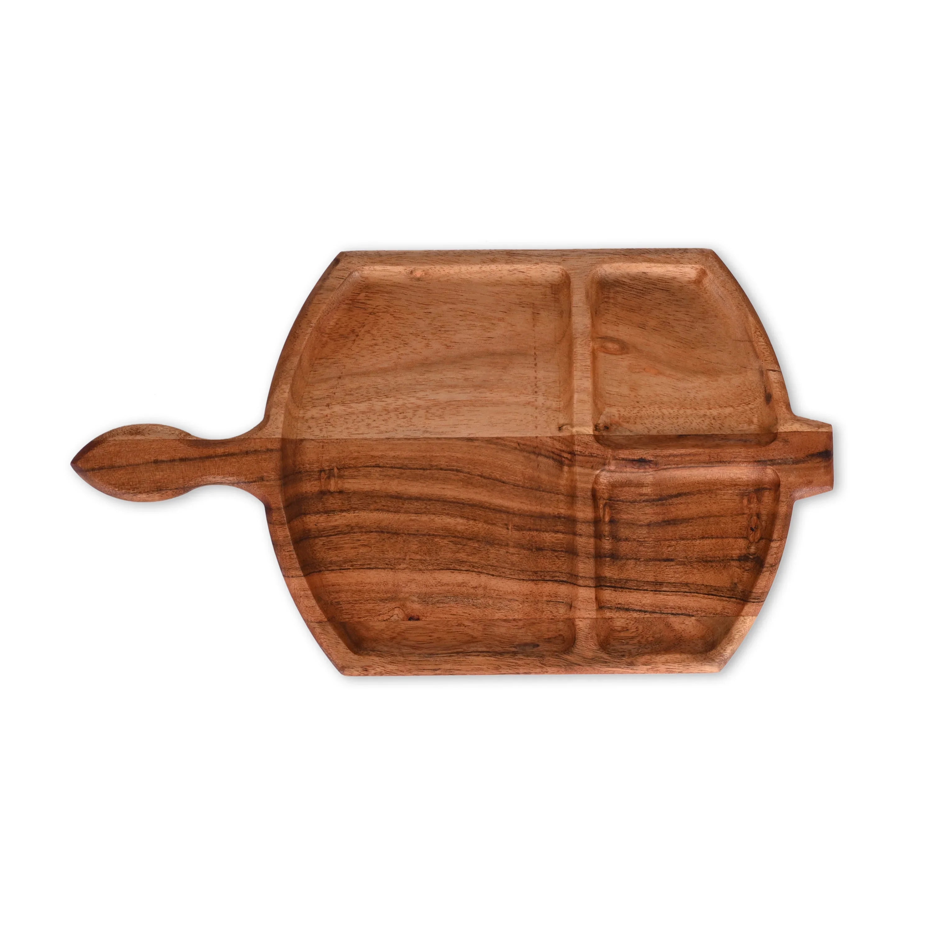 Acacia Wood Divided Paddle Serving Tray with Handle - SanskrutiHomes