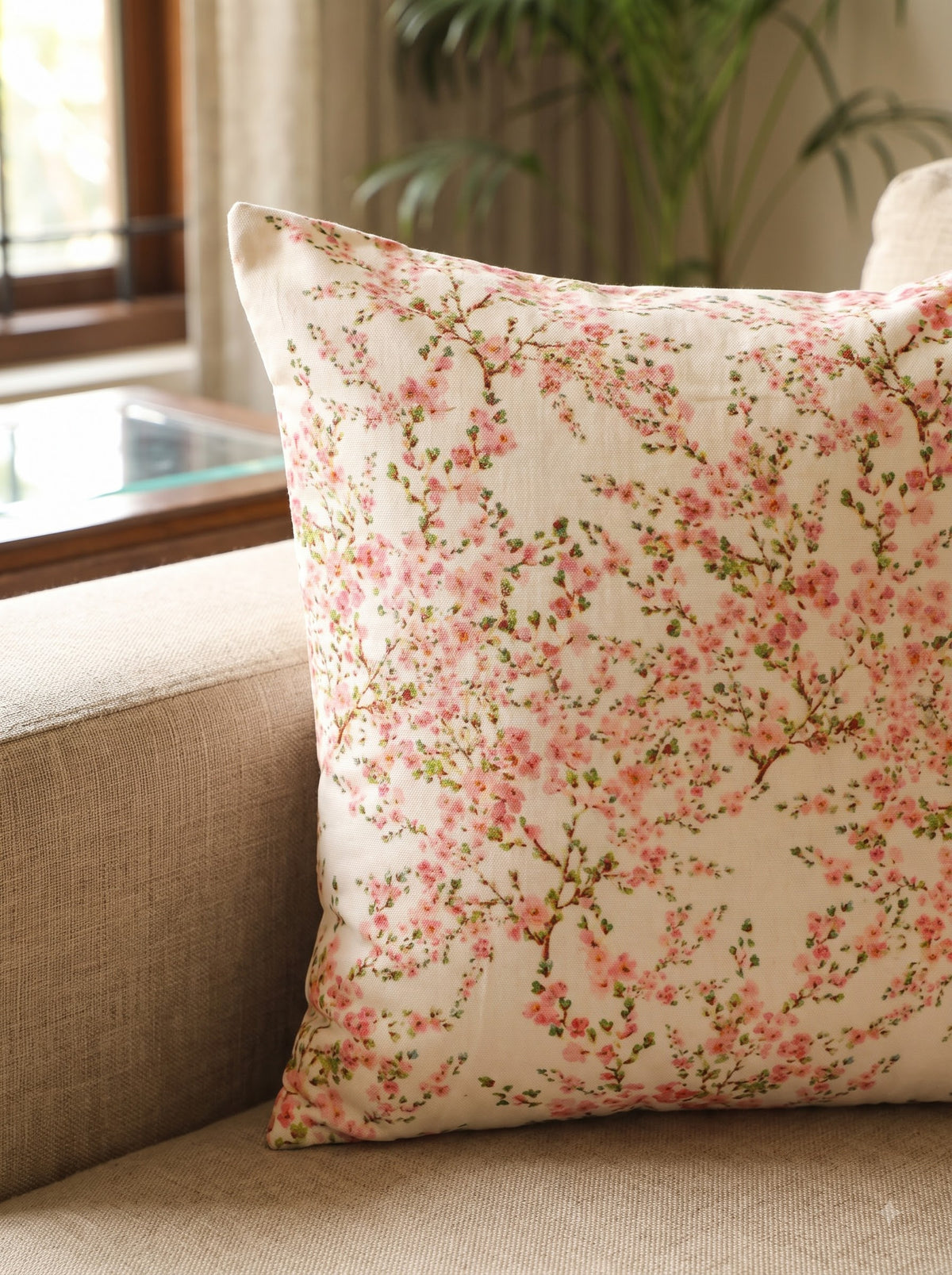 Pink Floral Textured Velvet Square Elegant & Luxurious Cushion Cover