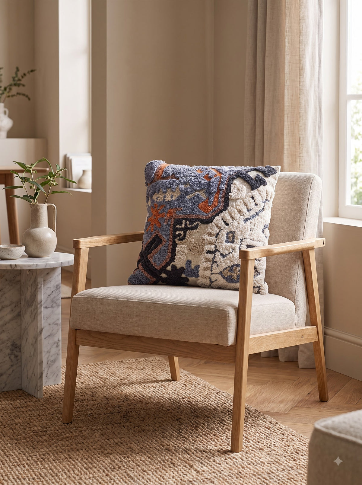 Blue Self-Design Embroidered Cotton Square Cushion Cover