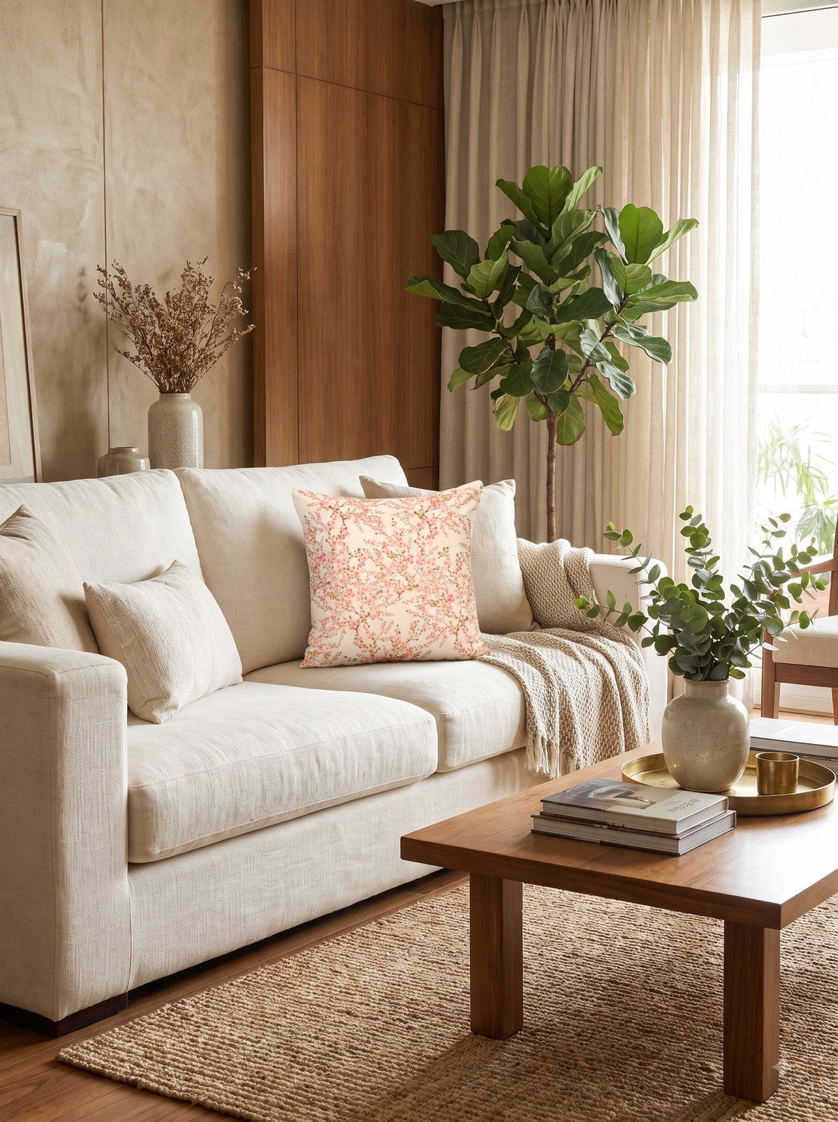 Pink Floral Textured Velvet Square Elegant & Luxurious Cushion Cover