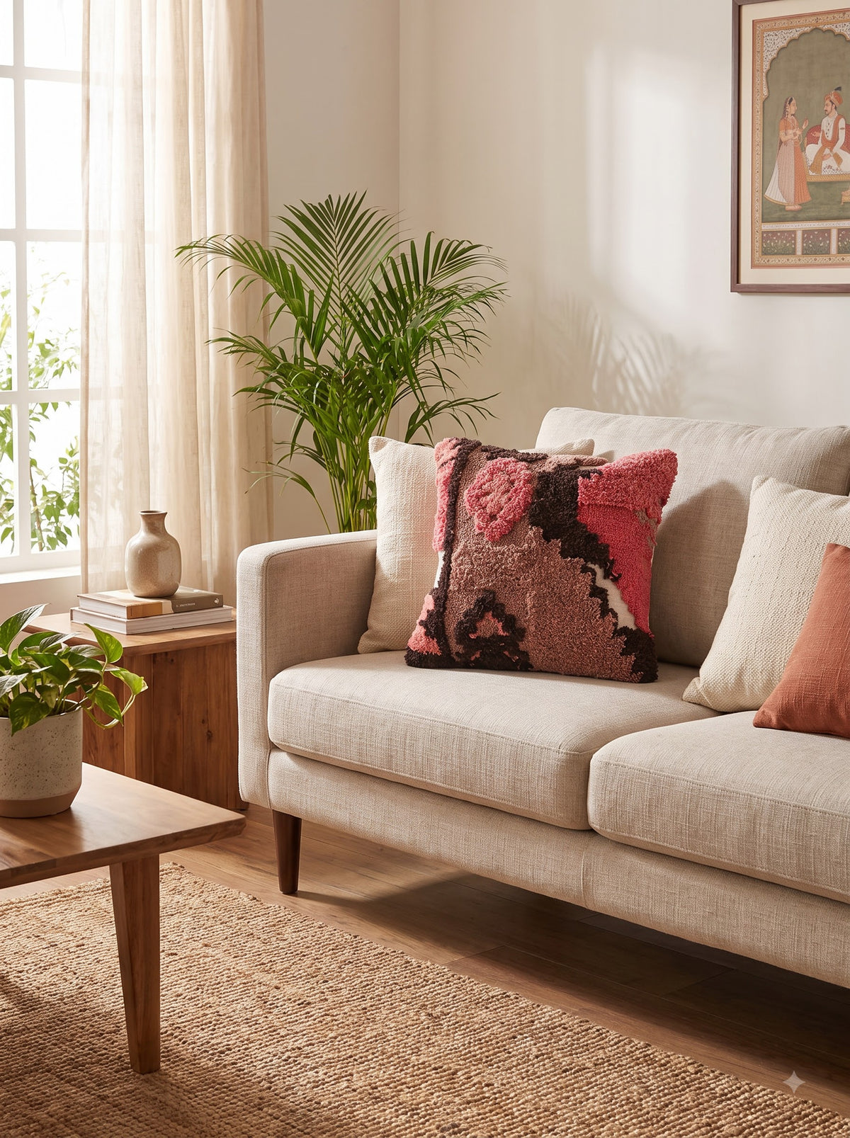 Red Embroidered Cotton Square Cushion Cover For Bold & Elegant Home Decor