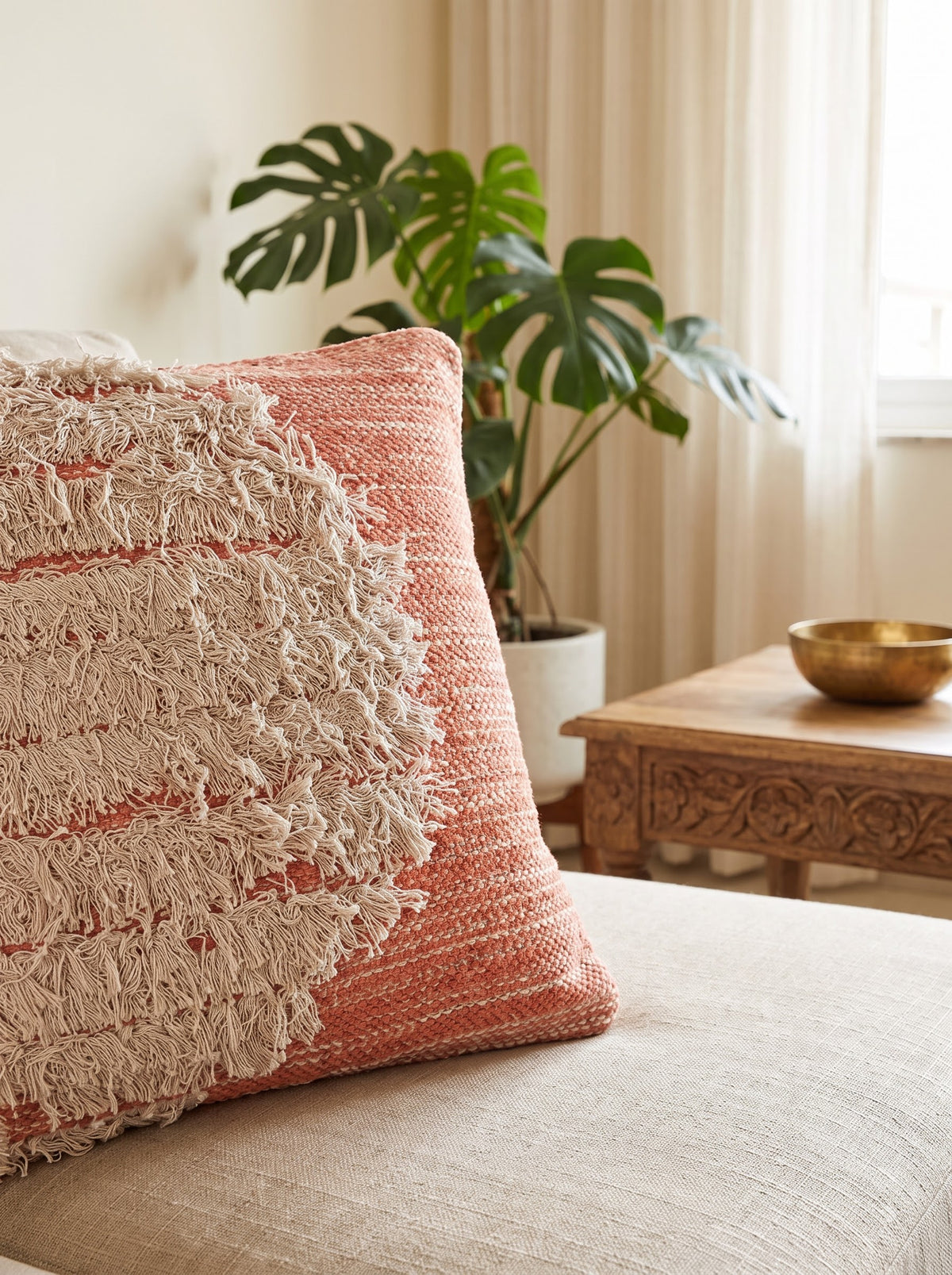 Orange Embroidered Cotton Square Elegant Home Decor Cushion Cover