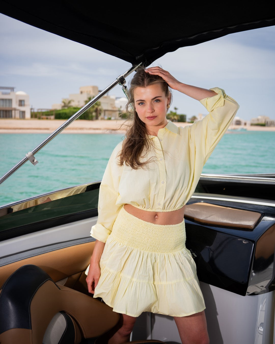 Yellow Solid Shirt Collar 100% Cotton Poplin Co-Ord Set For Women