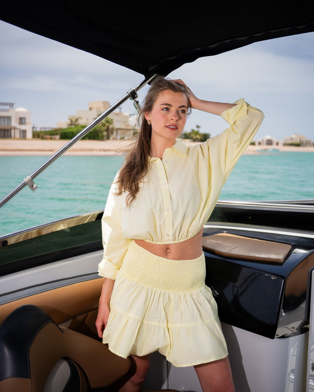 Yellow Solid Shirt Collar 100% Cotton Poplin Co-Ord Set For Women