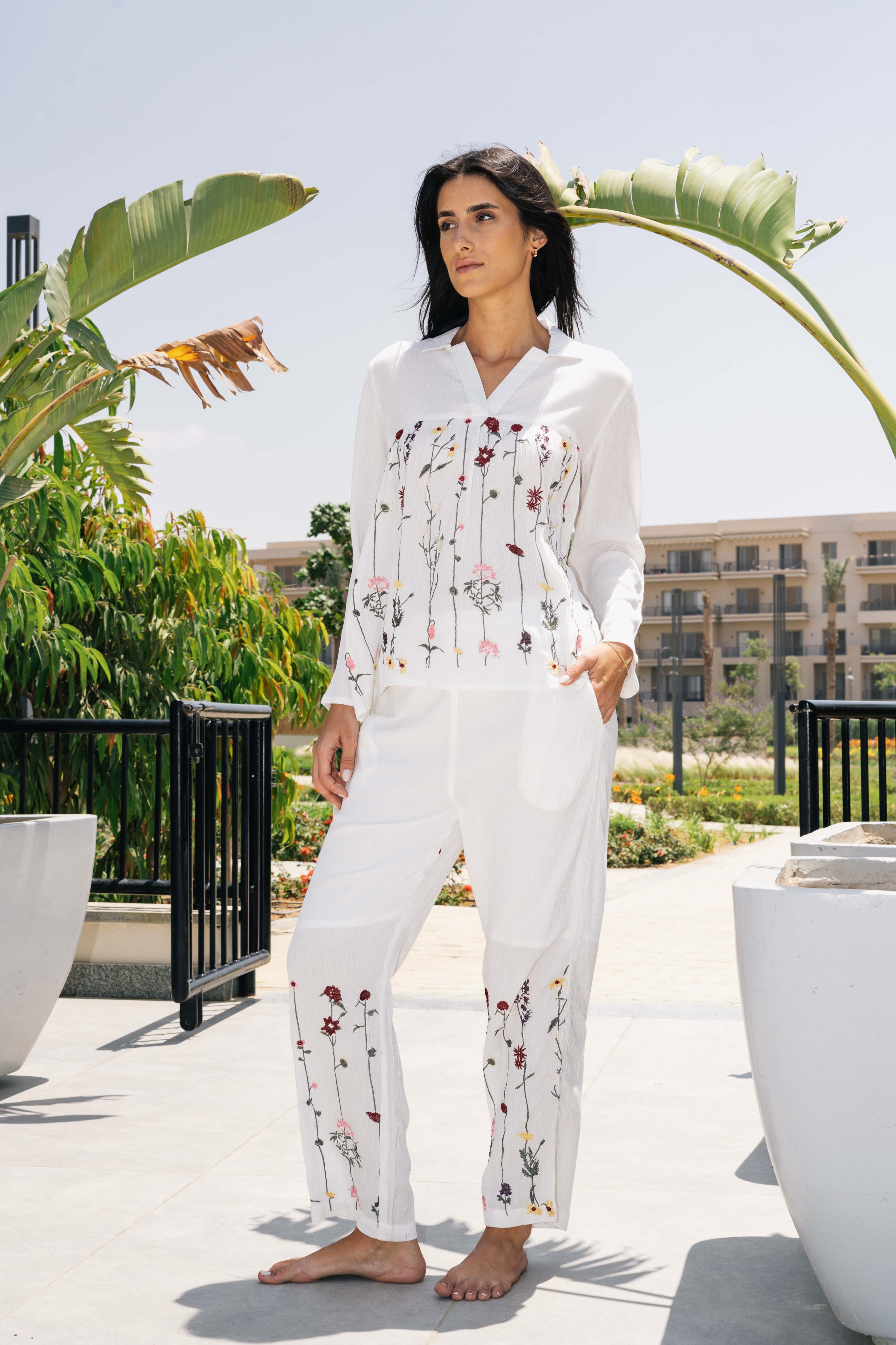 Off White Solid Co-ord Set for Women - SanskrutiHomes