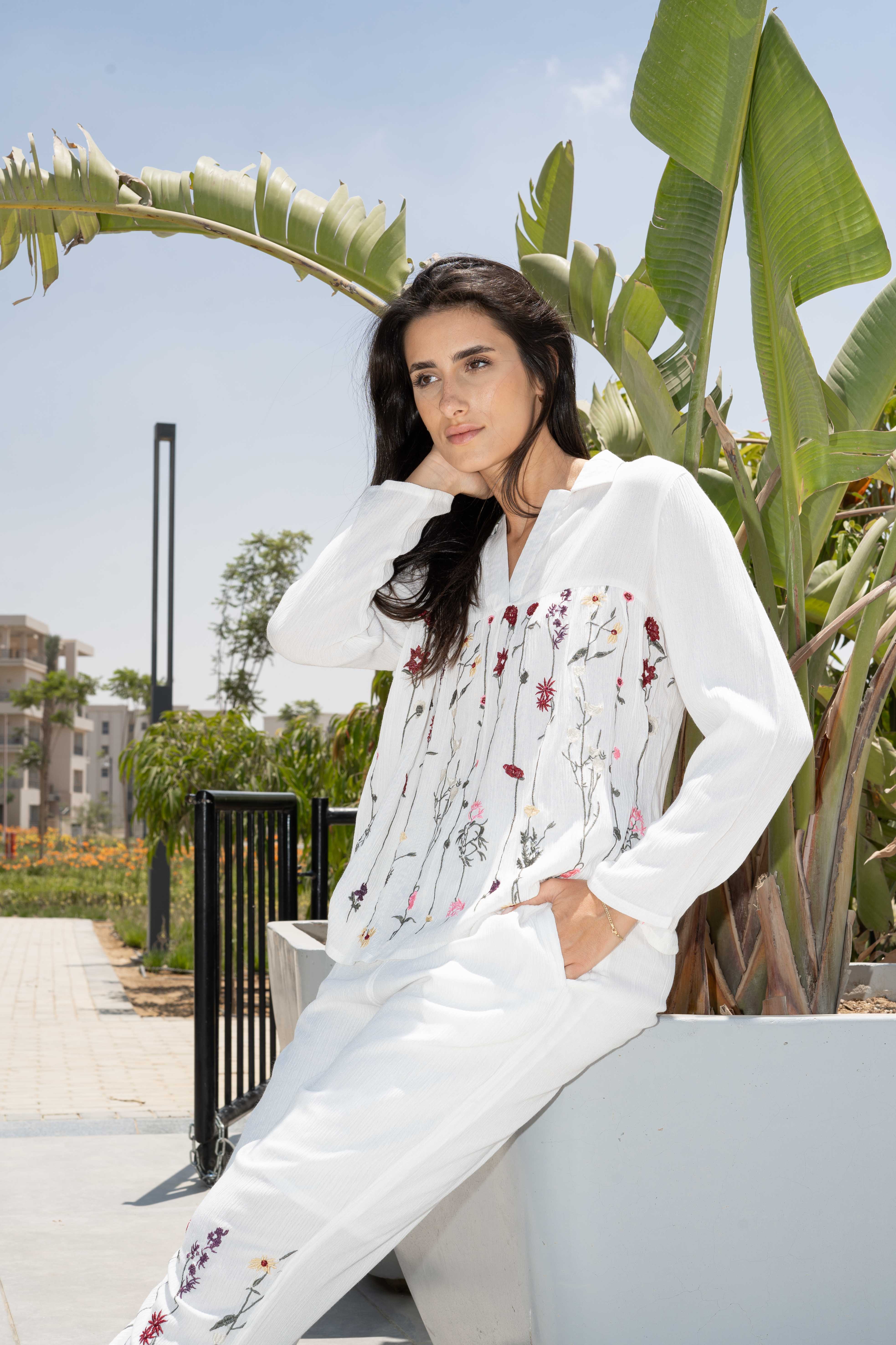 Off White Solid Co-ord Set for Women - SanskrutiHomes
