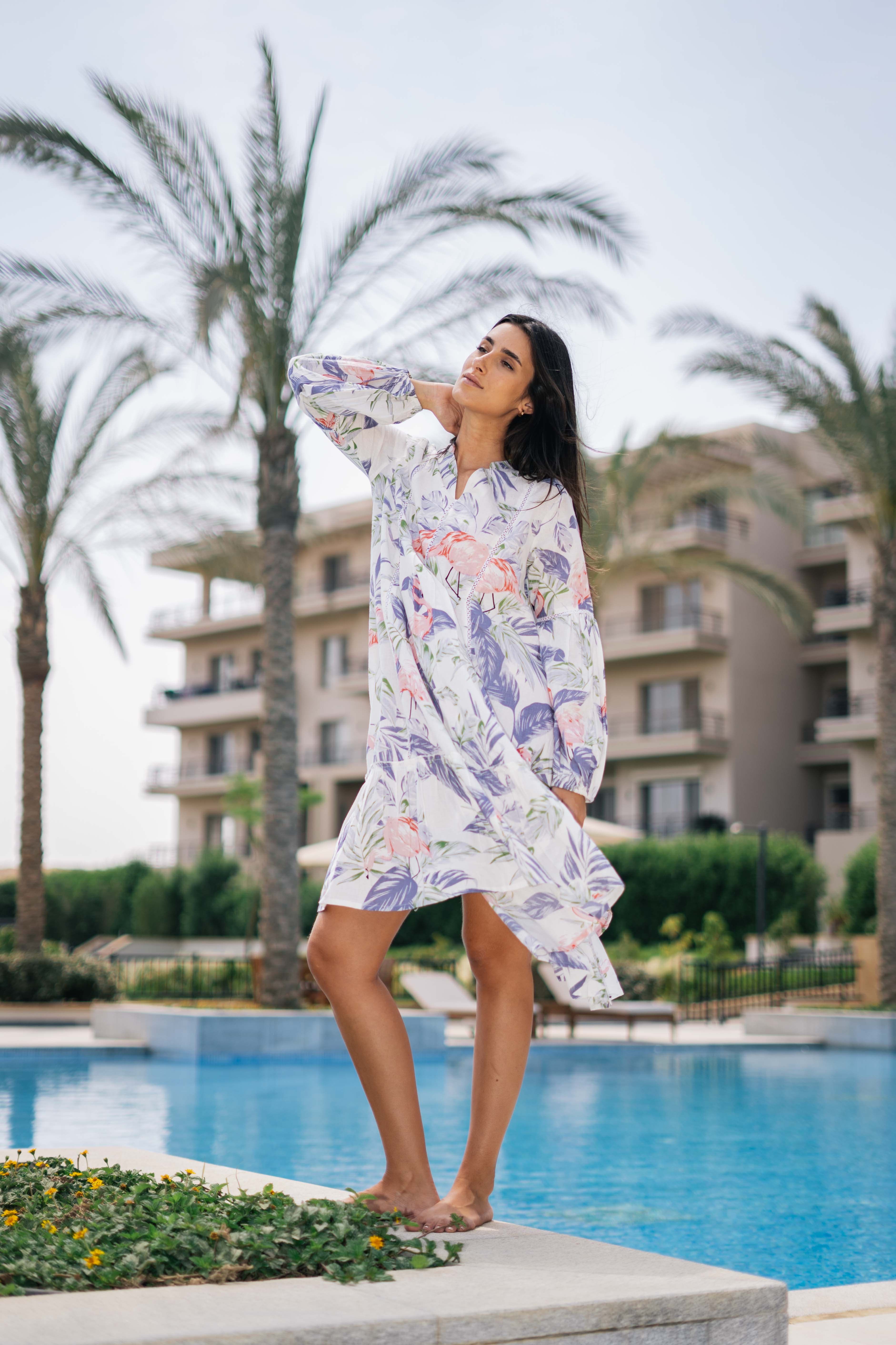Floral Printed Cotton Dress for Women - SanskrutiHomes