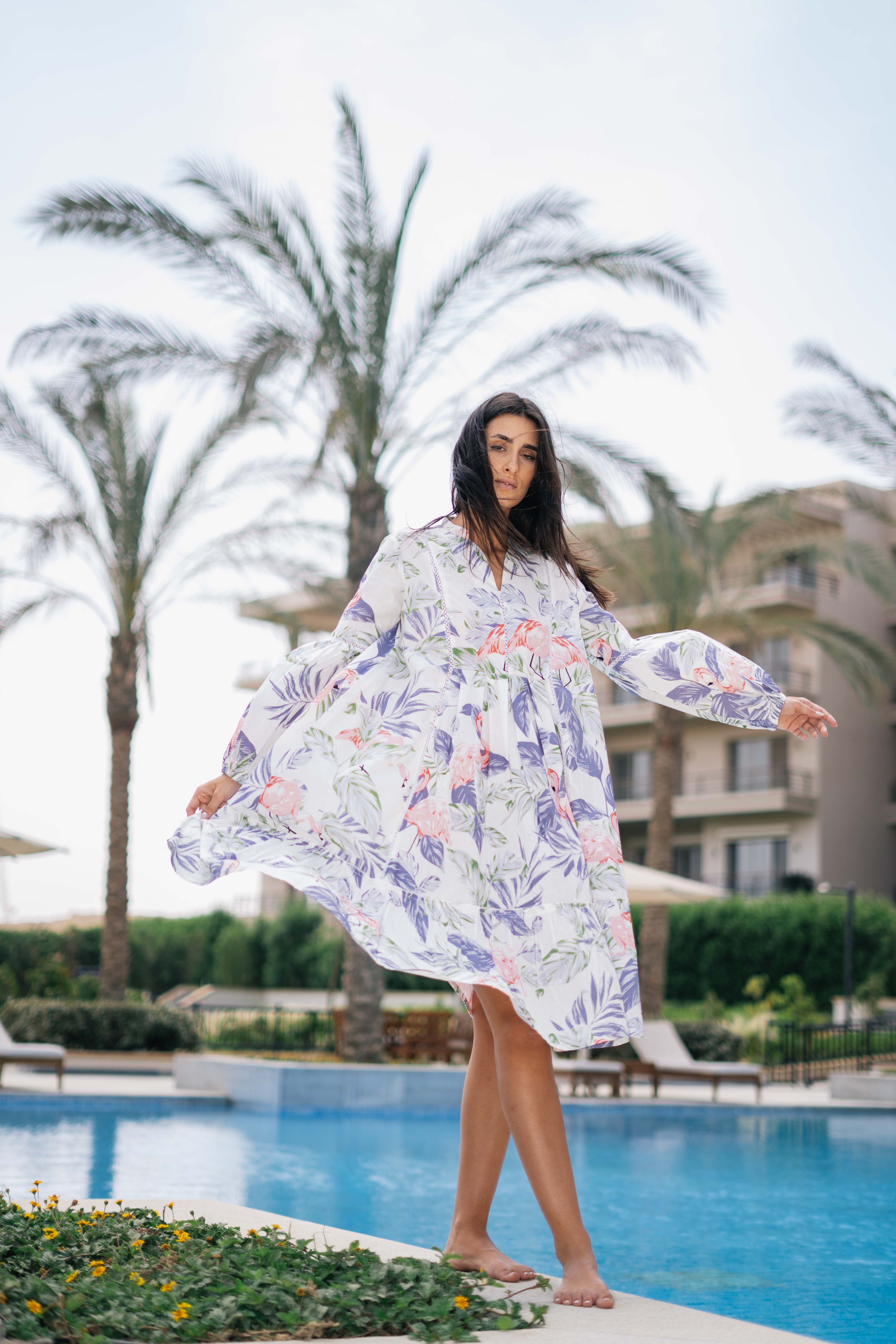 Floral Printed Cotton Dress for Women - SanskrutiHomes
