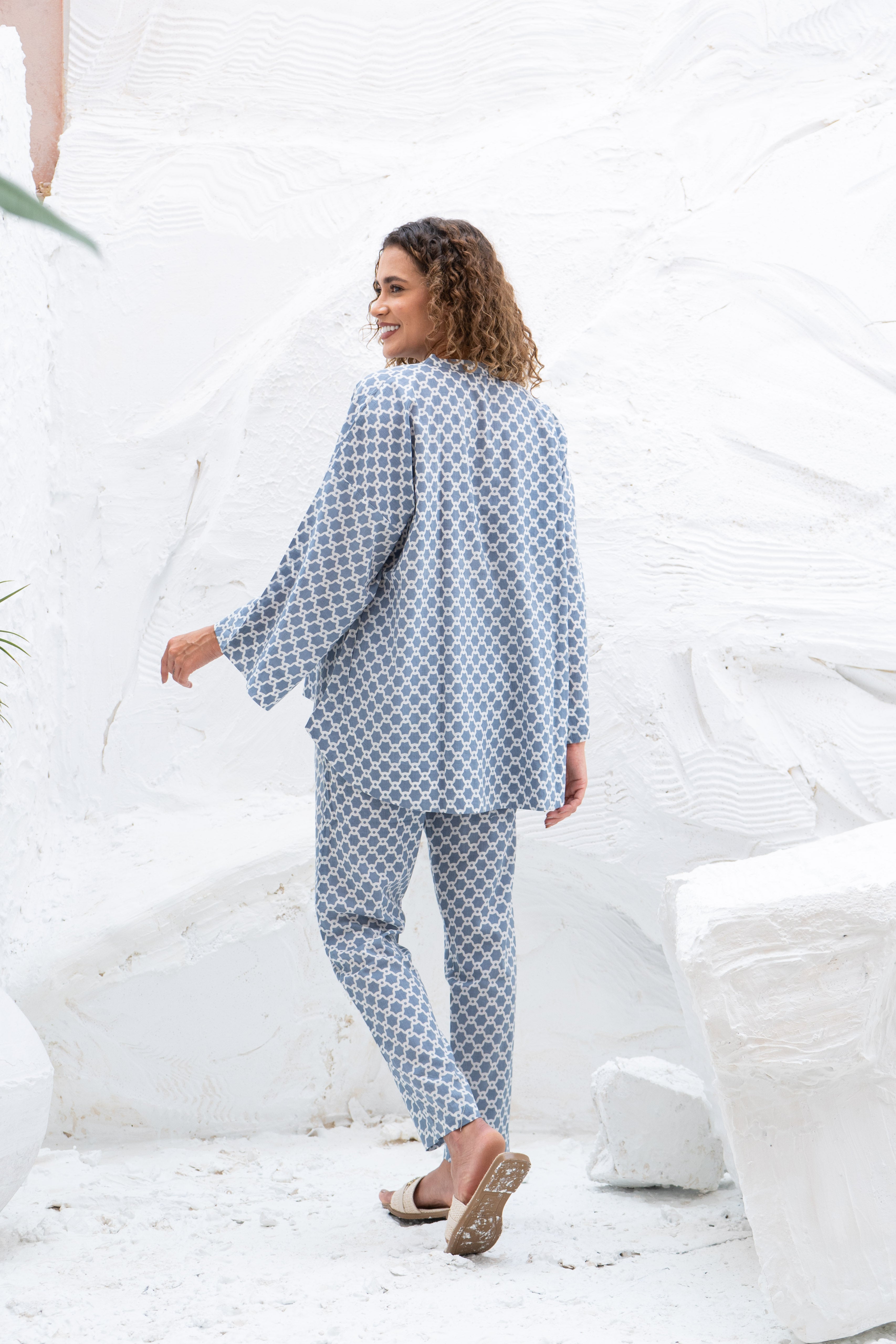 Blue Printed Cotton Night Suit Set - SanskrutiHomes