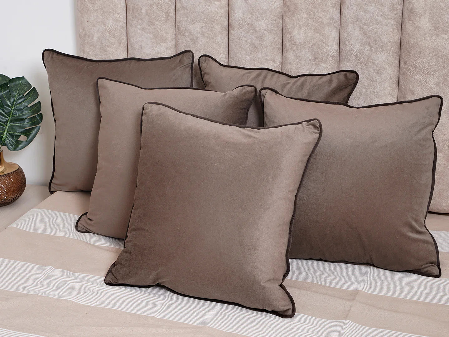 Grey Solid Print Velvet Cushion Cover - SanskrutiHomes